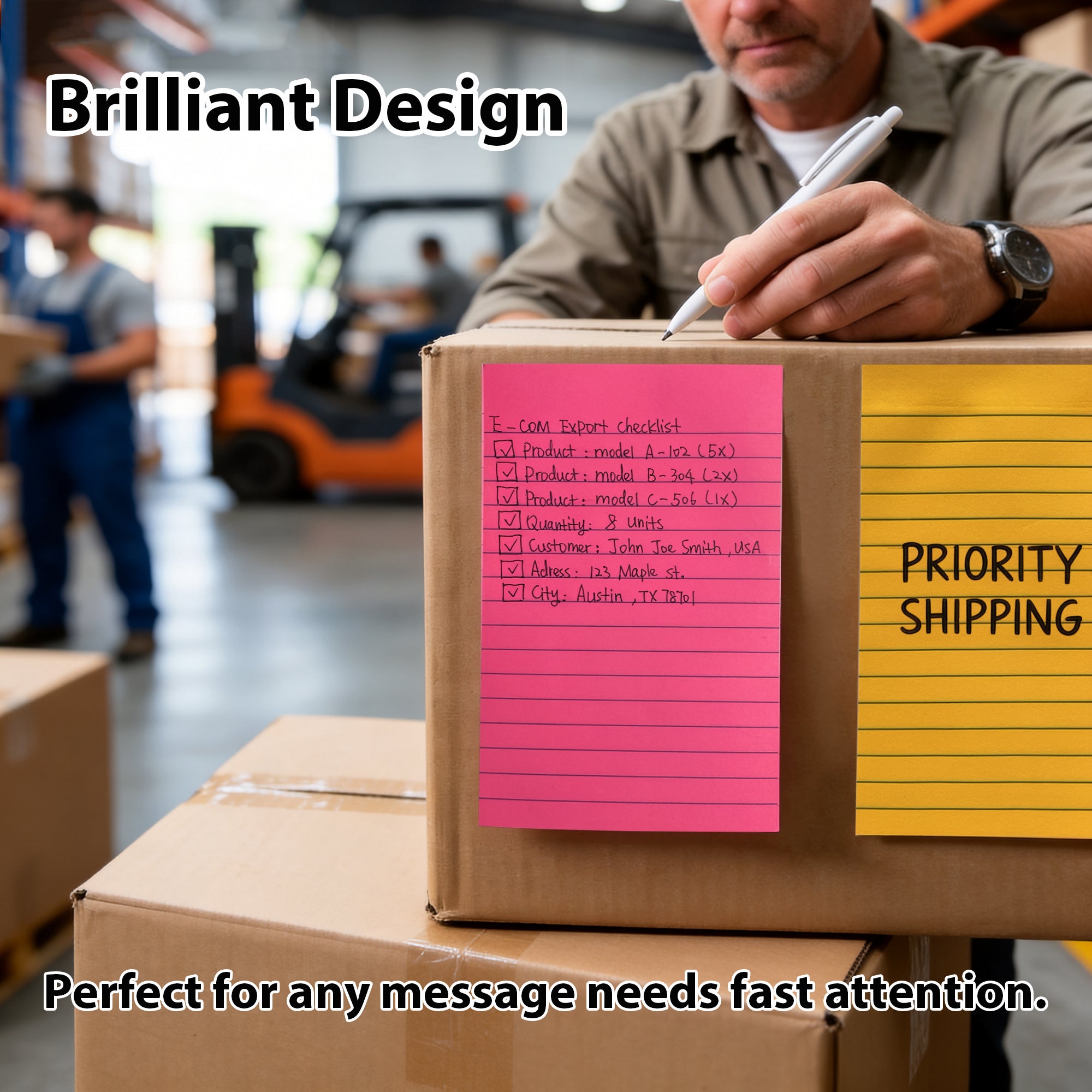 Lined Sticky Notes, 4" x 6", Neon Colors, 50 Sheets