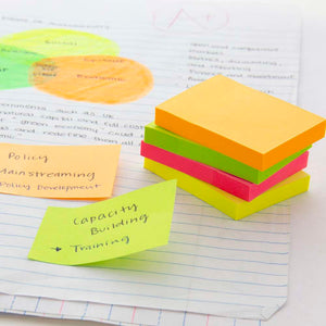 Stick On Notes 1.5" X 2" 70 Ct. (4/Pack) Neon