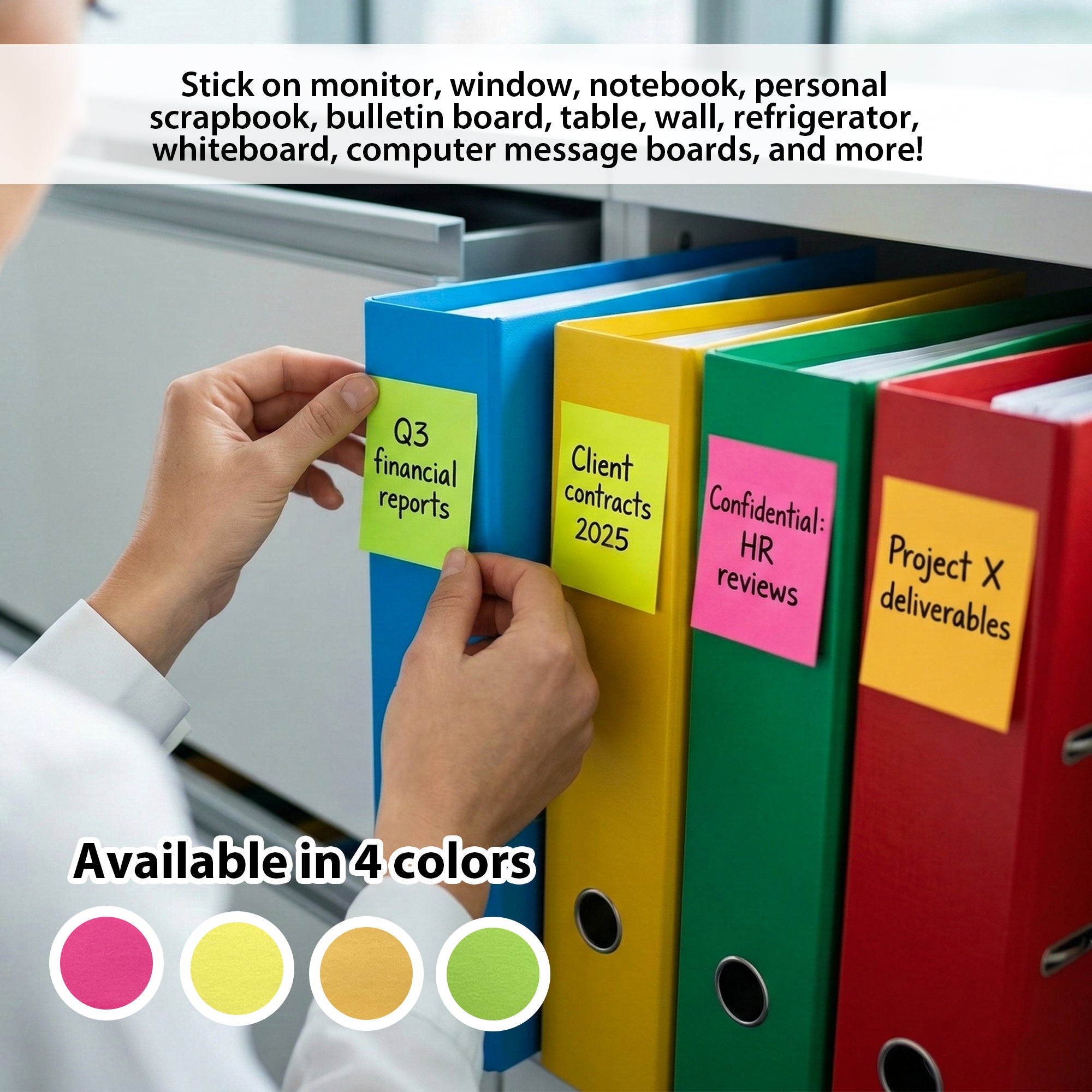 Neon Sticky Notes, 1.5 x 2 in, 280 Sheets, 4 Pads