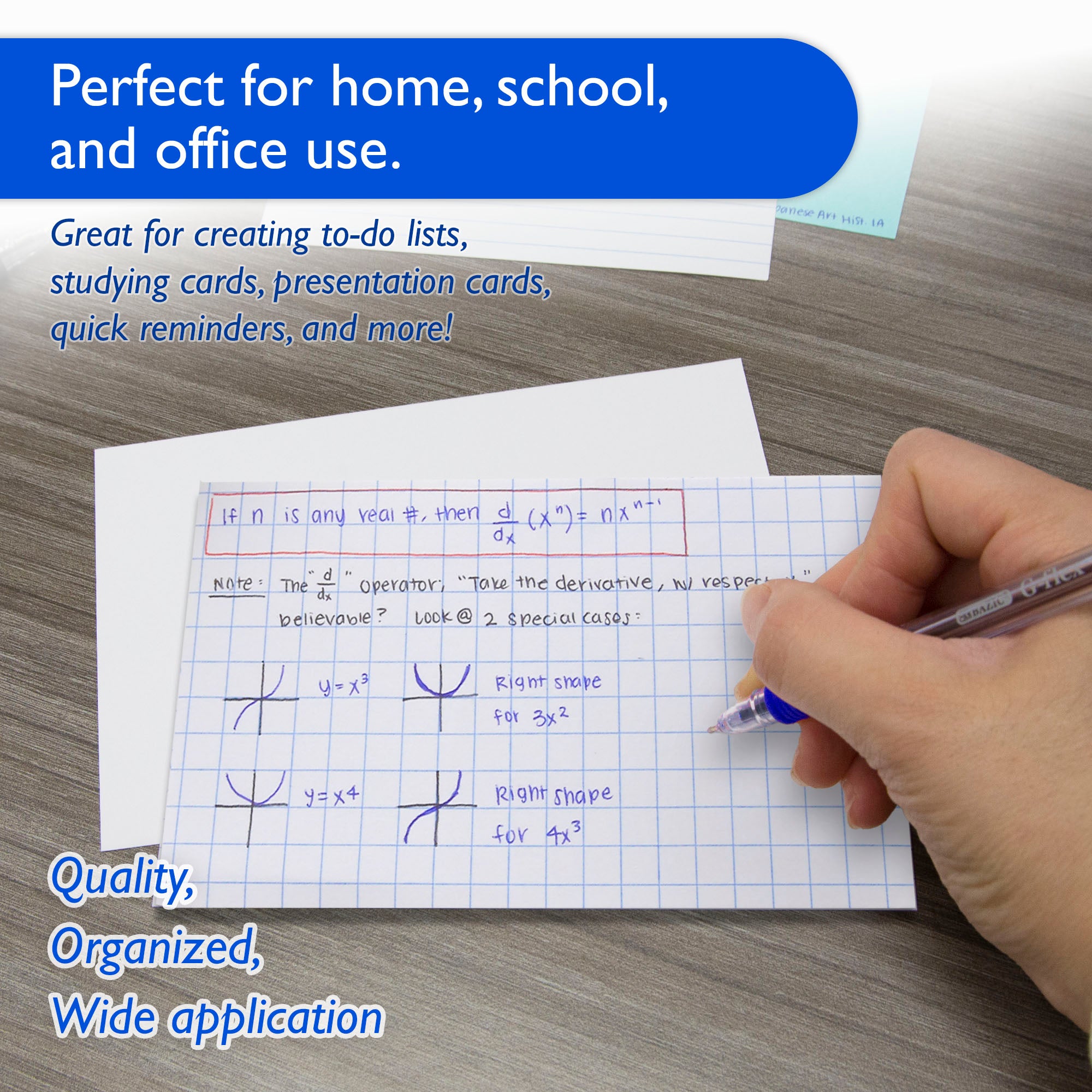 Quad Ruled Index Cards, 3 x 5 in, Sturdy Card Stock