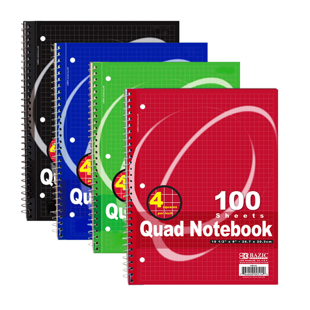 BAZIC Quad-Ruled Spiral Notebook, 4 Grid