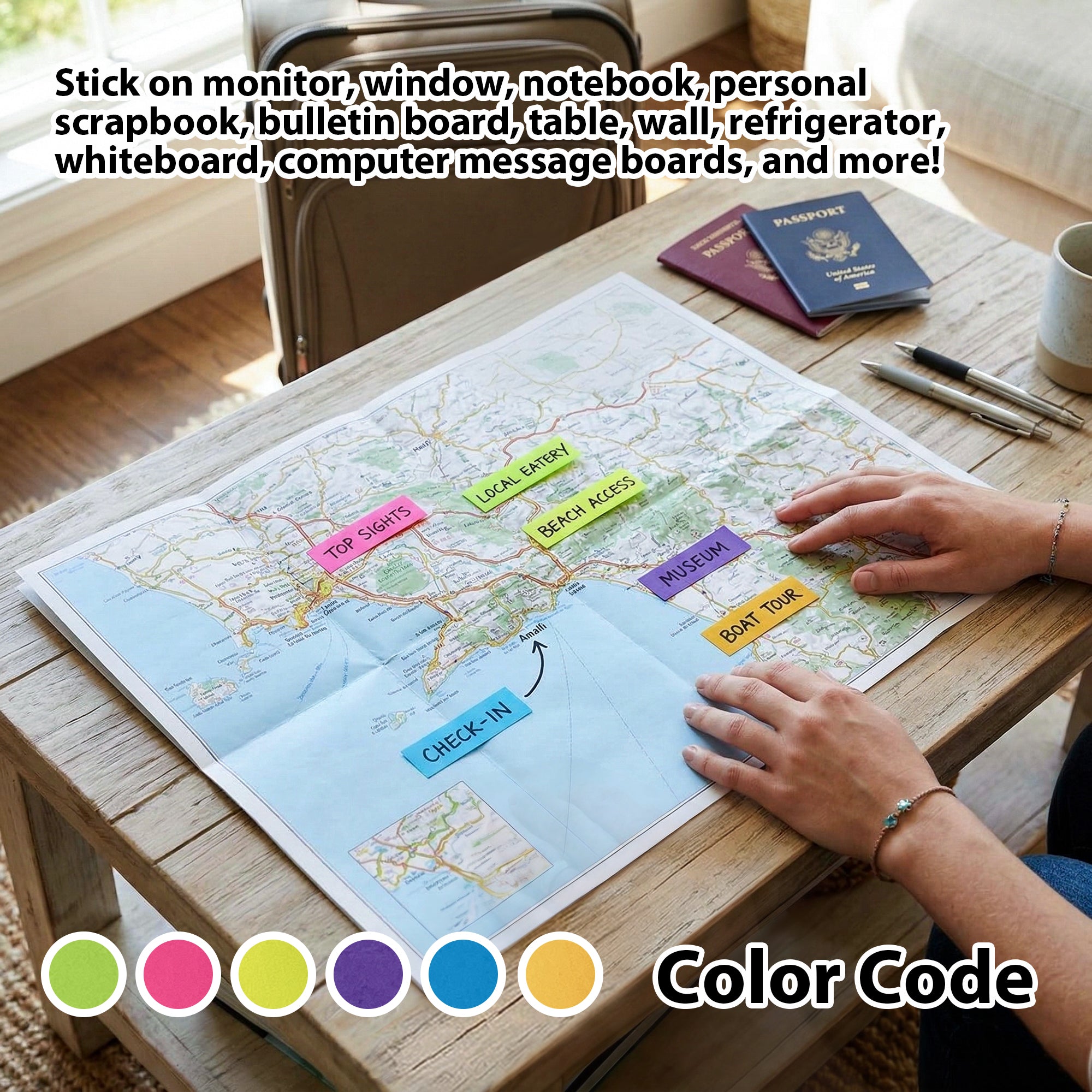 Sticky Tabs Page Markers, 1" x 3", 6 Pads, 480 Sheets