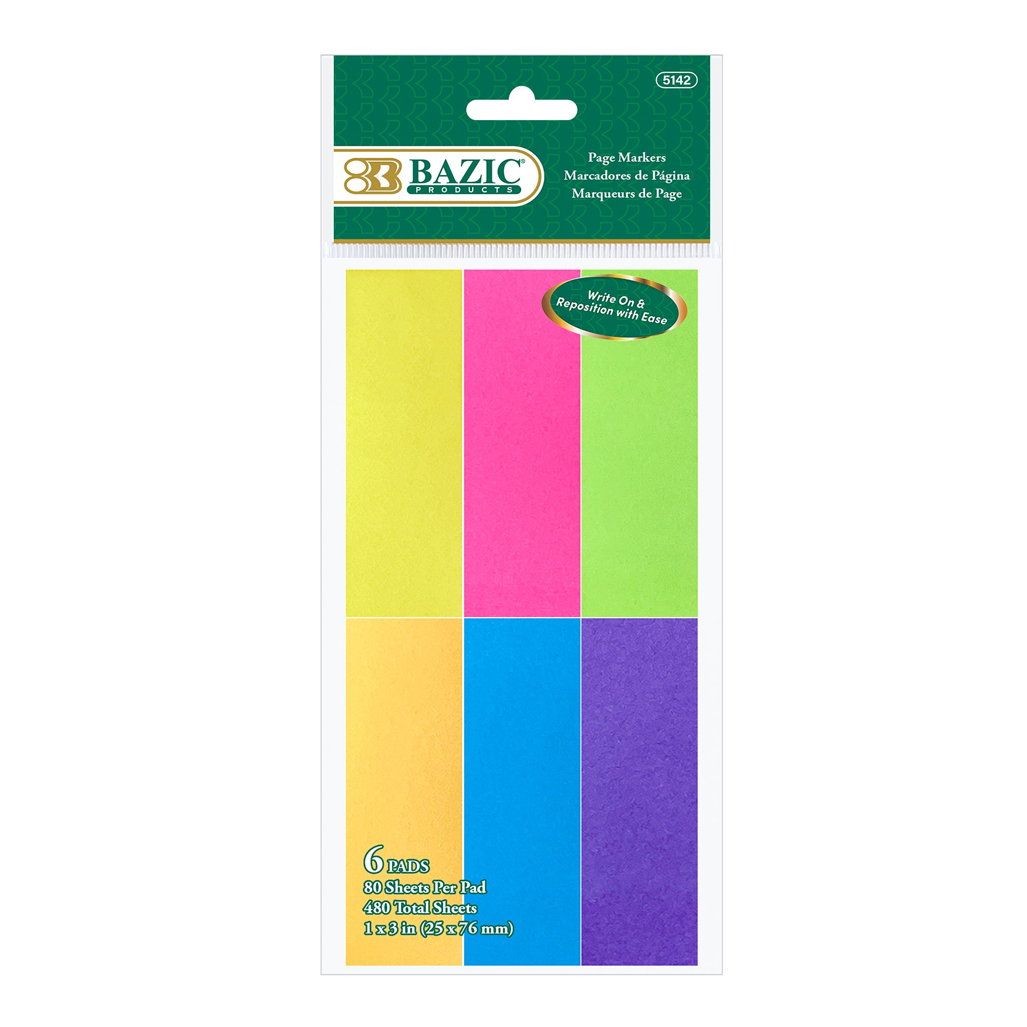 Sticky Tabs Page Markers, 1" x 3", 6 Pads, 480 Sheets
