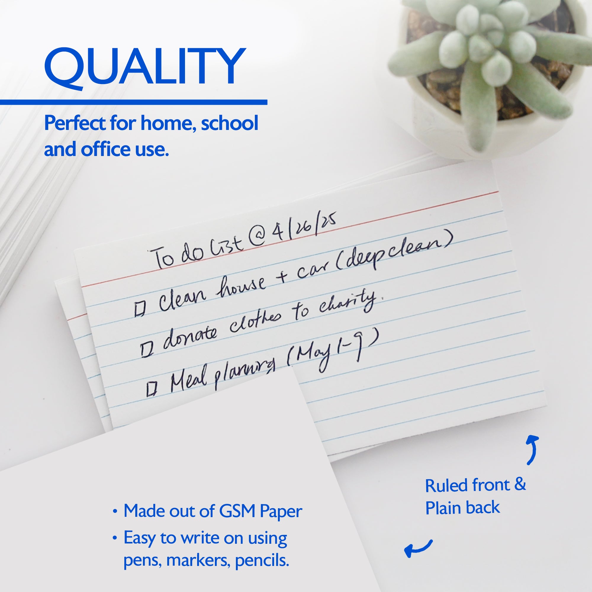 Ruled Index Cards, 3 x 5 in, Sturdy Card Stock