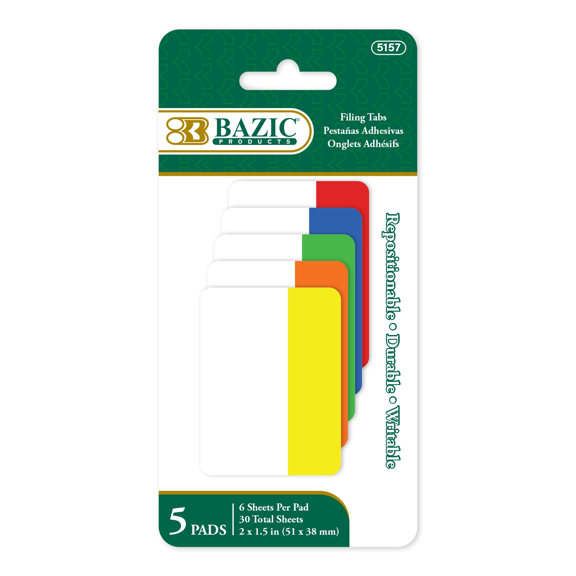 Filing Tabs, 2" x 1.5", 30 Count, Assorted Colors