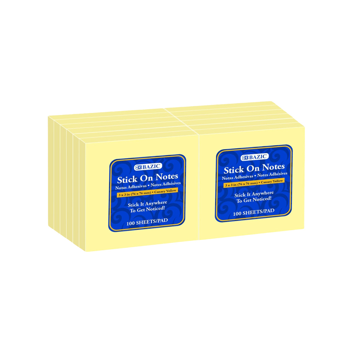 Yellow Sticky Notes, 3 x 3 in, 100 Sheets, 12 Pads