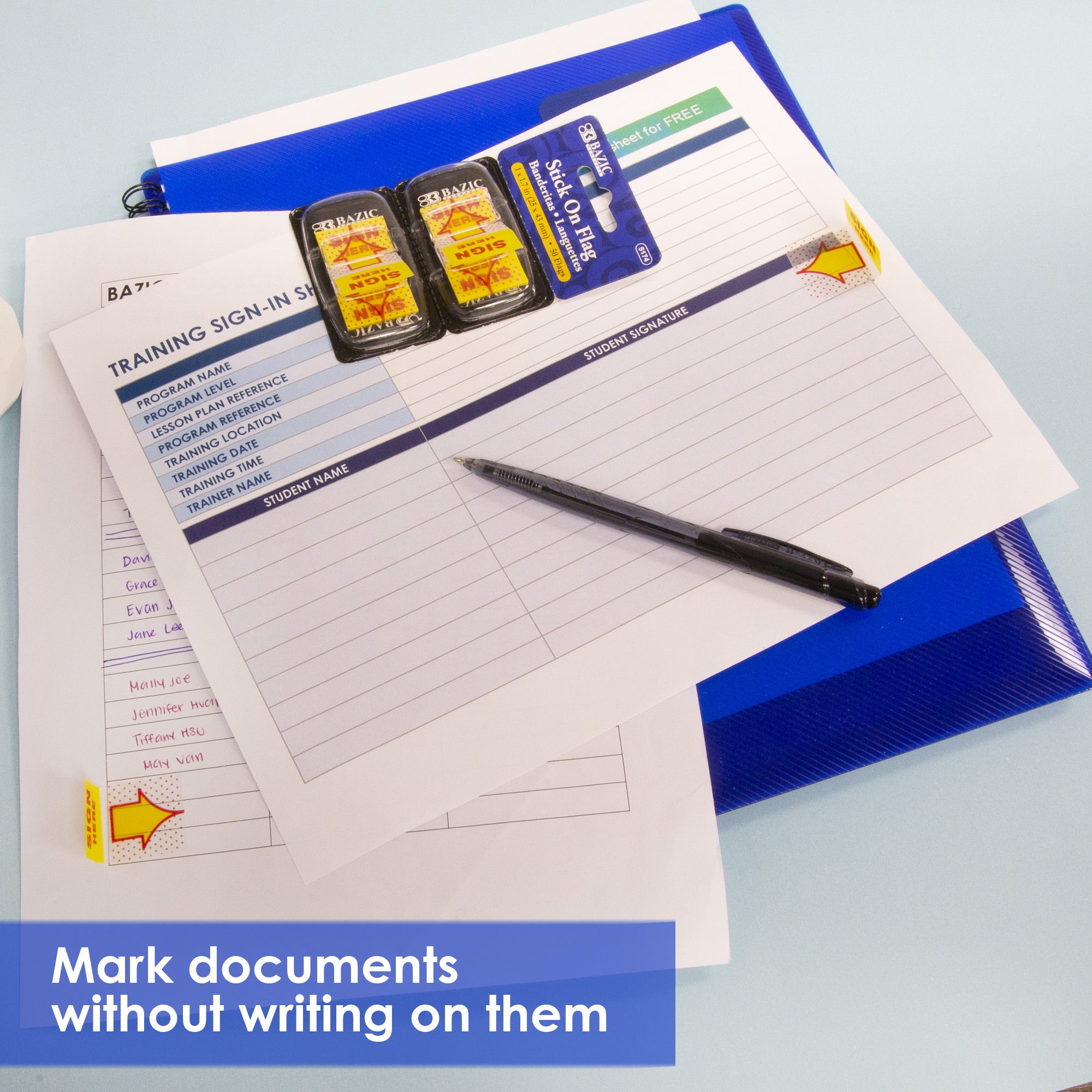 Yellow Sign Here Flags, 50 Count, 1 x 1.7 in, with Dispenser