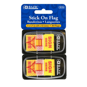 Flags Yellow Color Printed Sign Here w/ Dispenser 1" x 1.7" 25 Ct. (2/Pack)