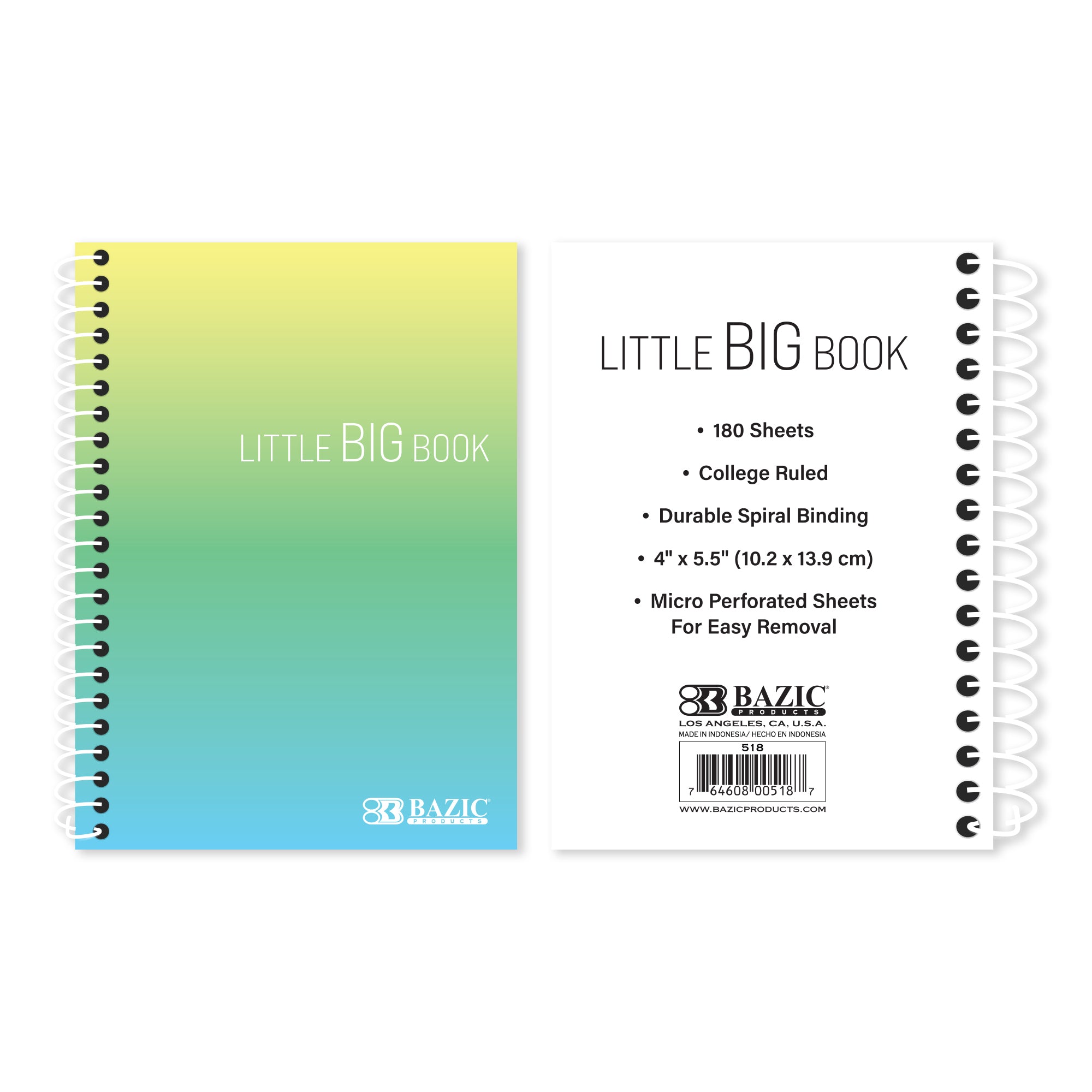 Notebook, Mini Spiral, 4.75" x 5-5/8", 180 Sheets
