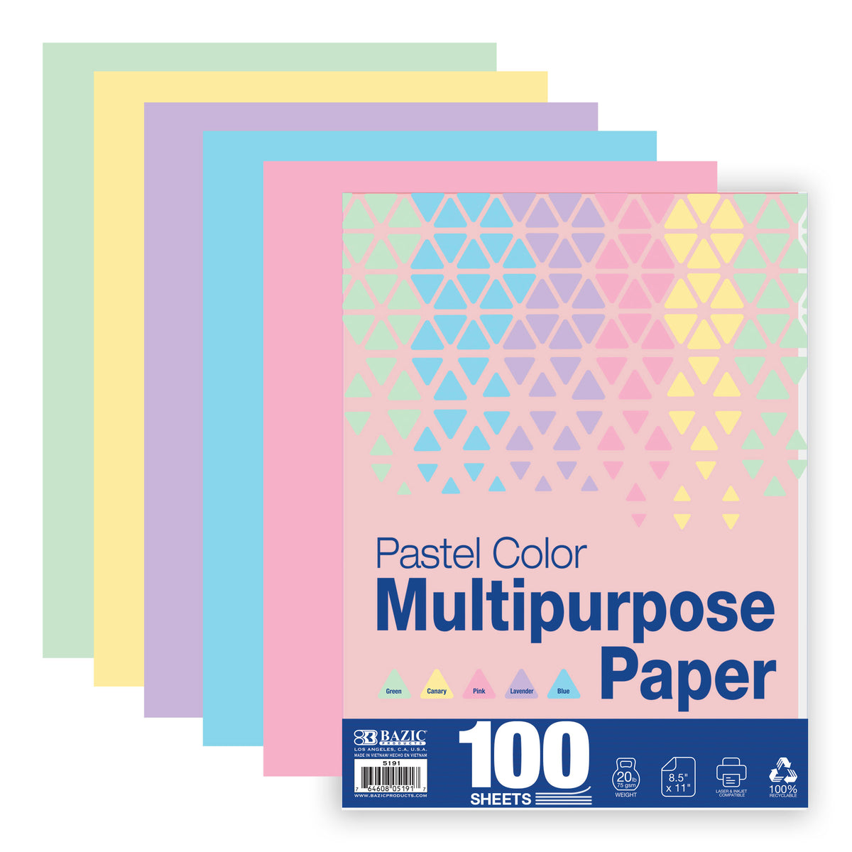 BAZIC Pastel Multipurpose Paper, 8.5 x 11 in, 100 Sheets