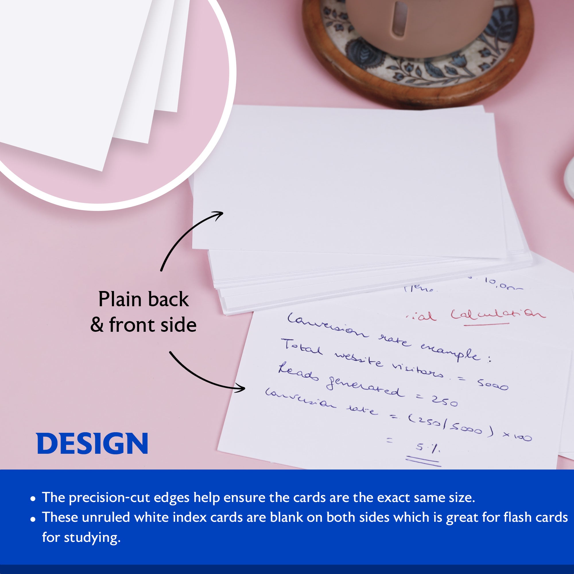 Unruled Index Cards, 3 x 5 in, Sturdy Card Stock