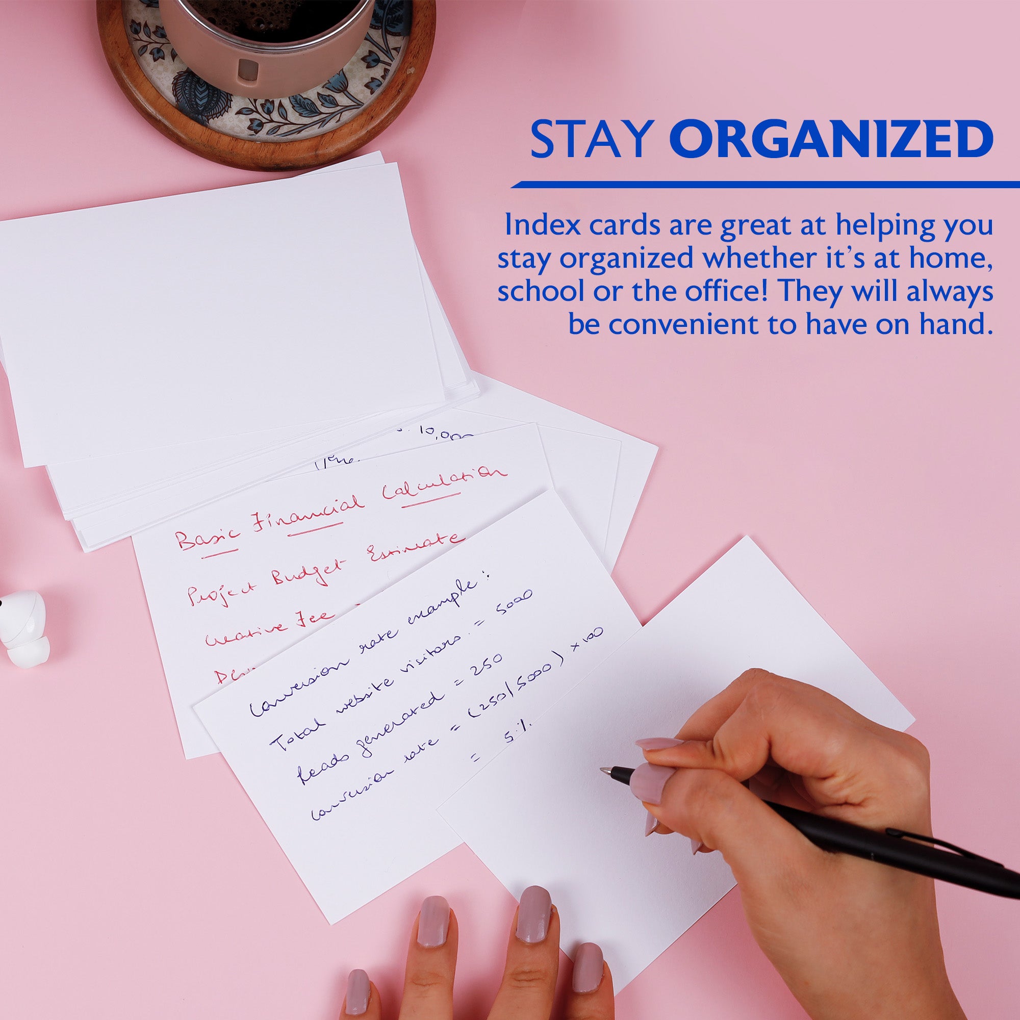Unruled Index Cards, 3 x 5 in, Sturdy Card Stock