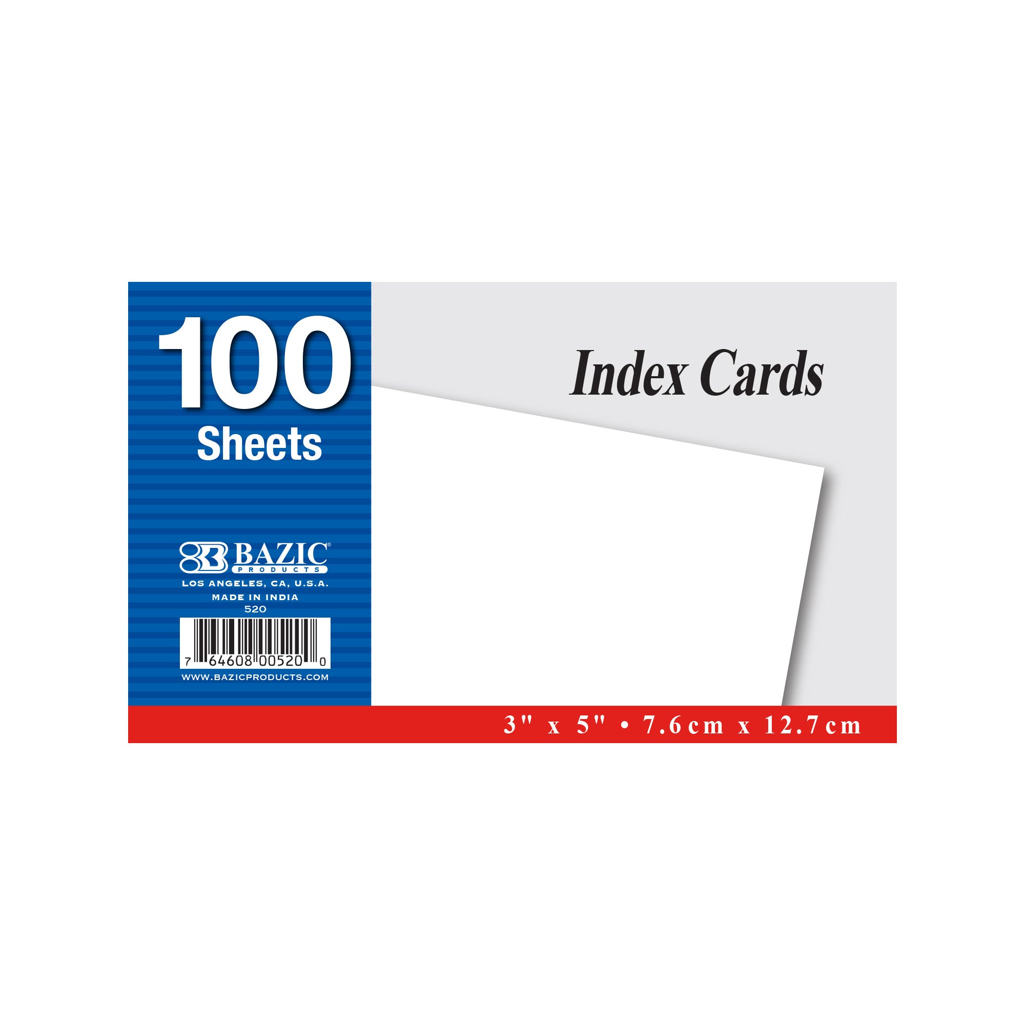 Index Cards, 100 Count, 3" x 5", Blank White Unruled