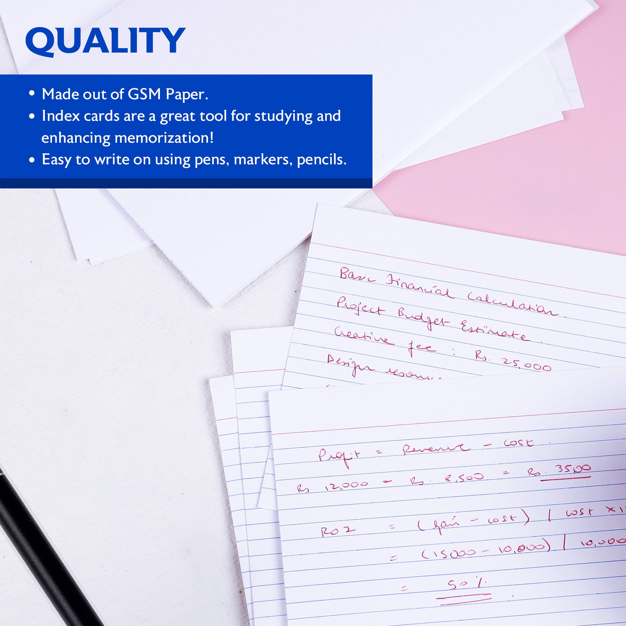 Ruled Index Cards, 5 x 8 in, Sturdy Card Stock