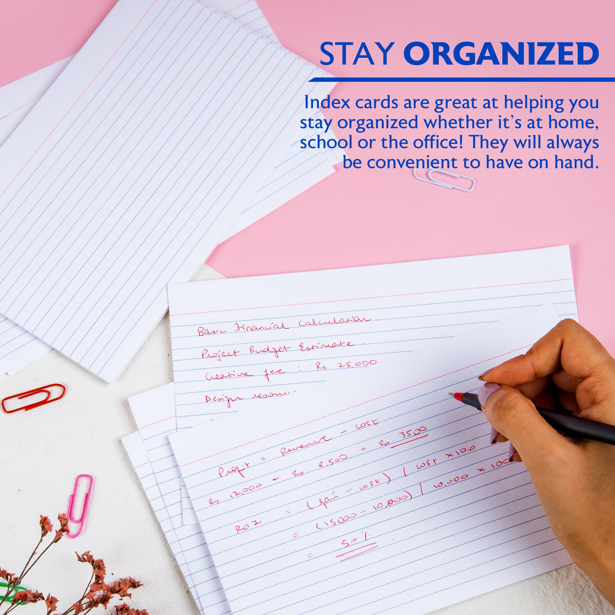 Ruled Index Cards, 5 x 8 in, Sturdy Card Stock