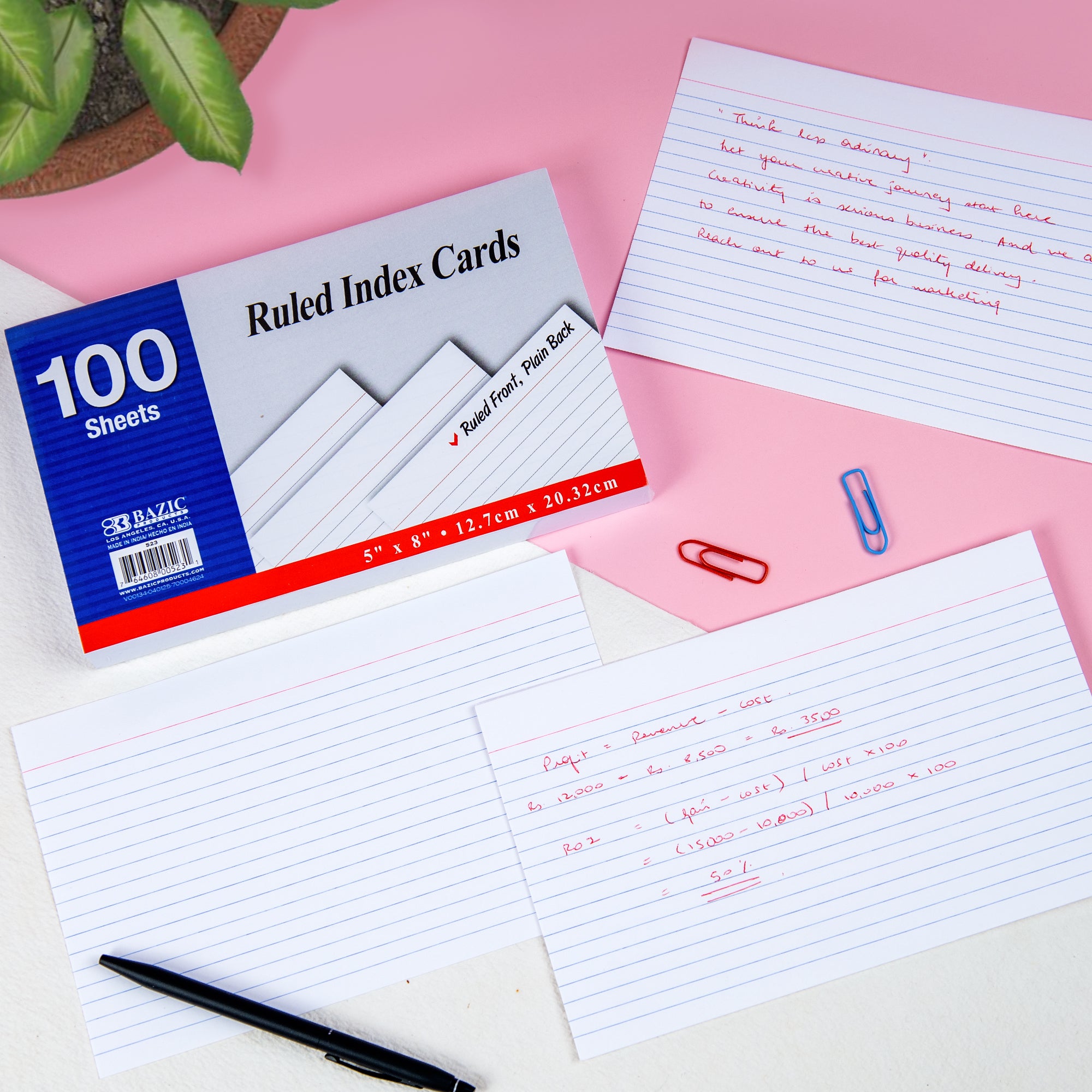 Ruled Index Cards, 5 x 8 in, Sturdy Card Stock
