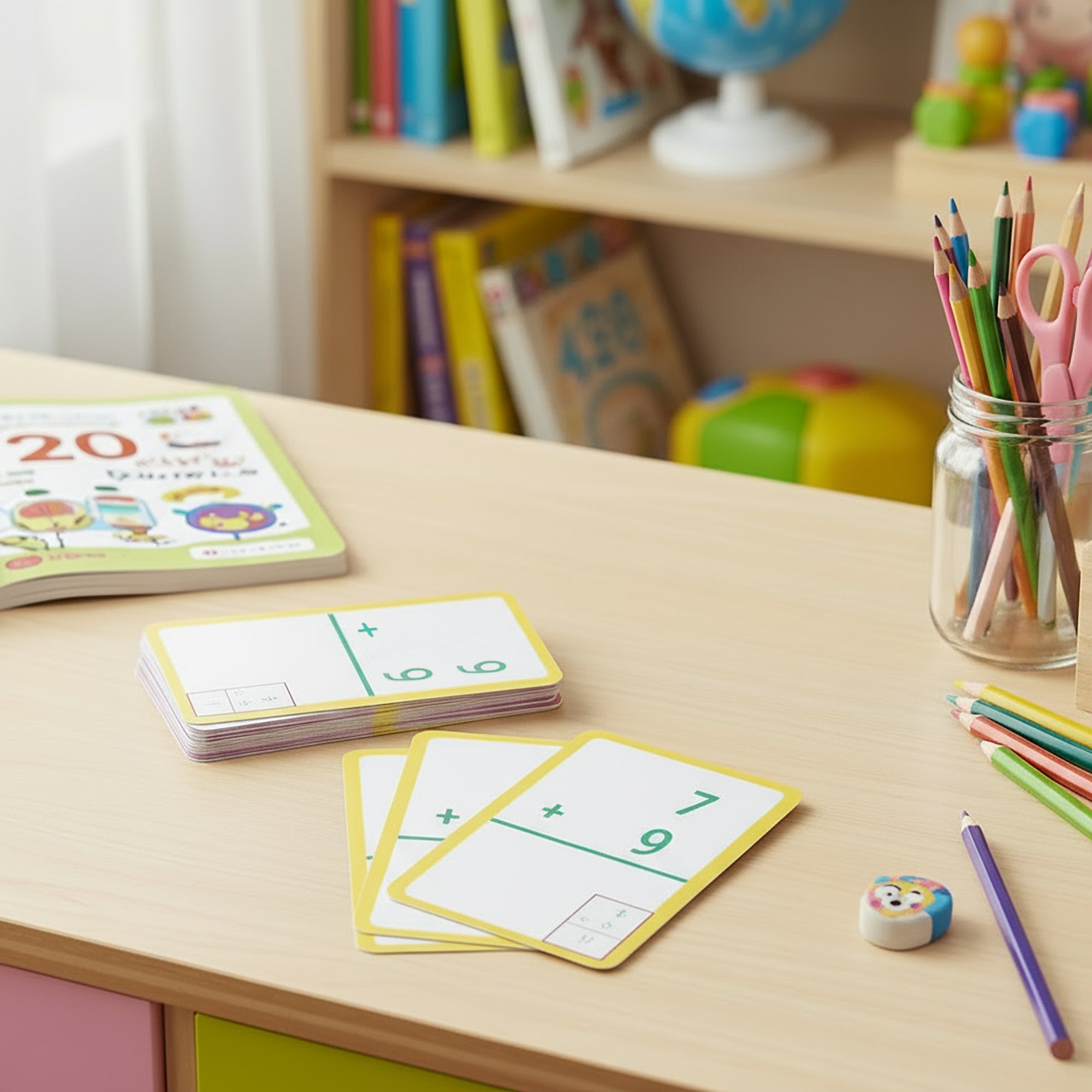 Addition Flash Cards, Ages 6+, Durable Printed Cards