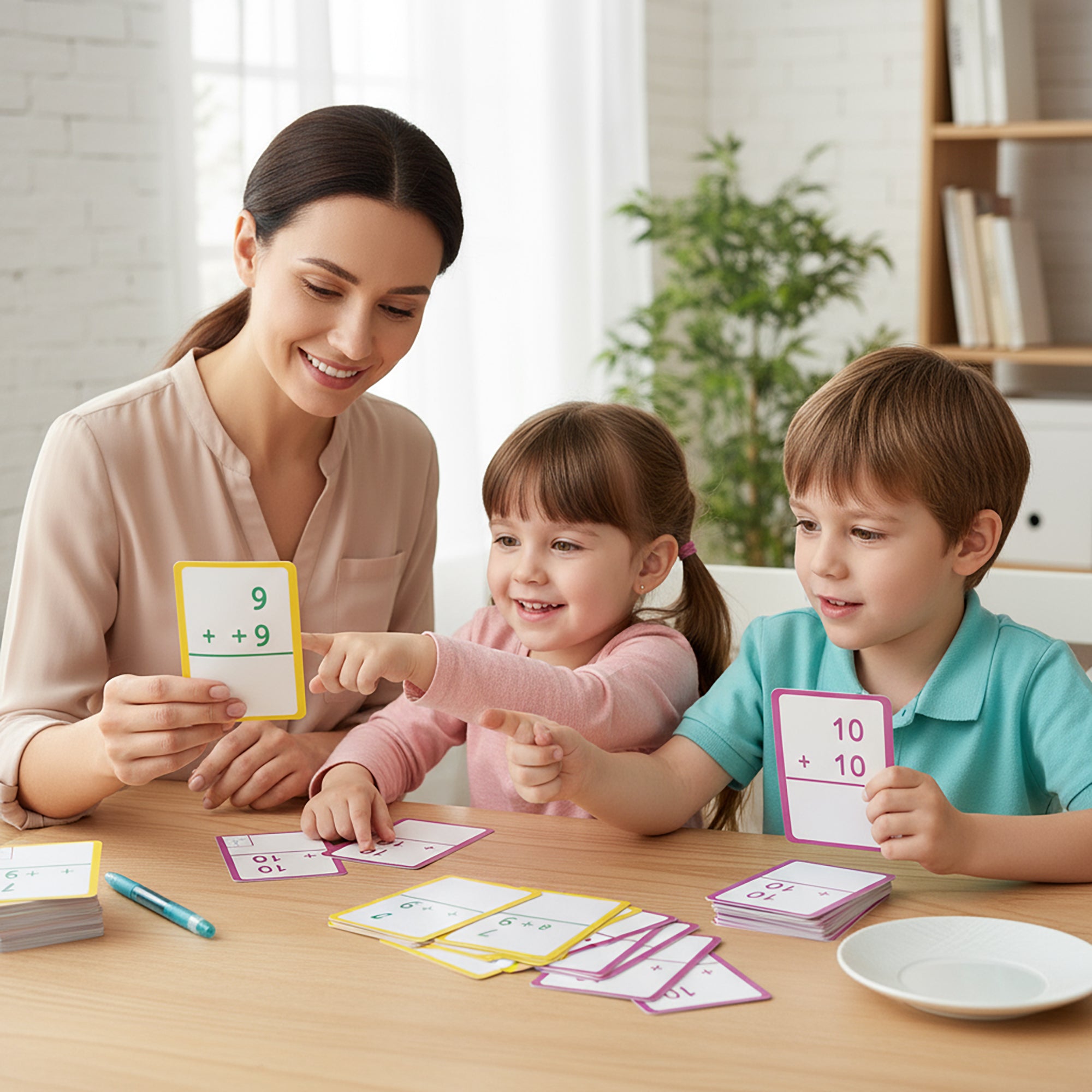 Addition Flash Cards, Ages 6+, Durable Printed Cards