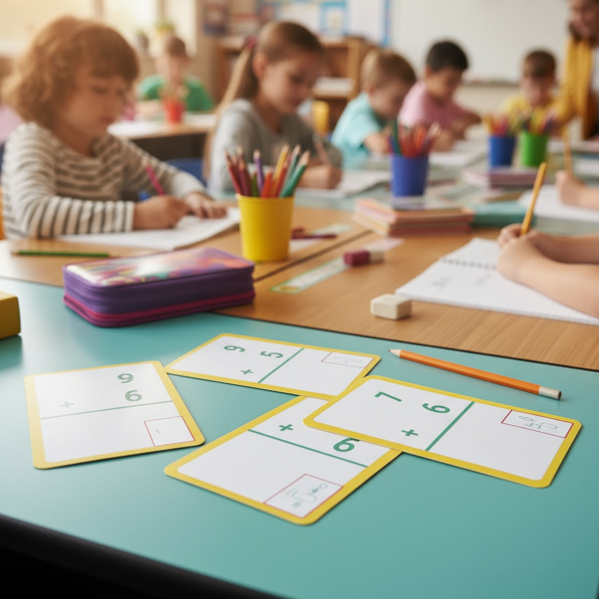Addition Flash Cards, Ages 6+, Durable Printed Cards