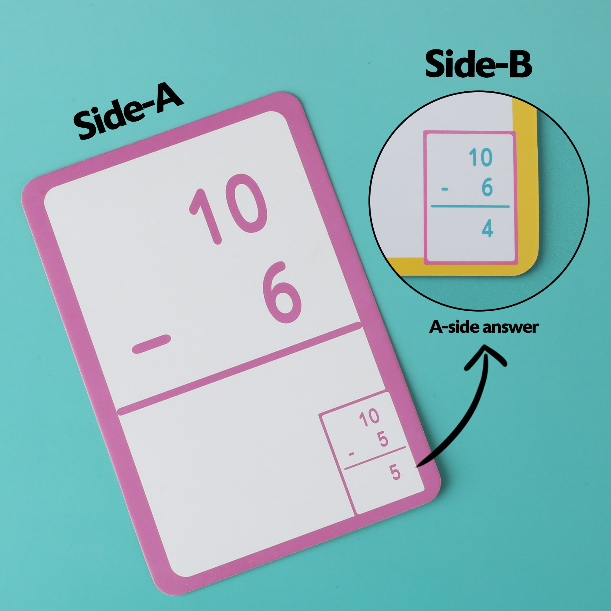 Subtraction Flash Cards, Ages 6+, Durable Printed Cards