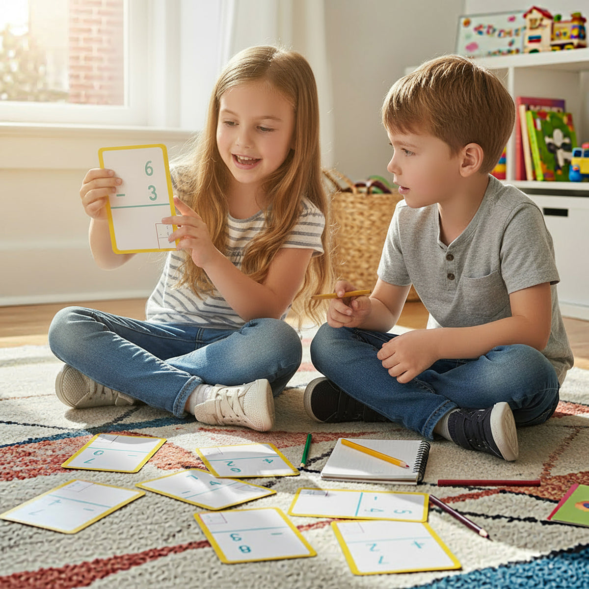 Subtraction Flash Cards, 36 Cards, Self-Checking