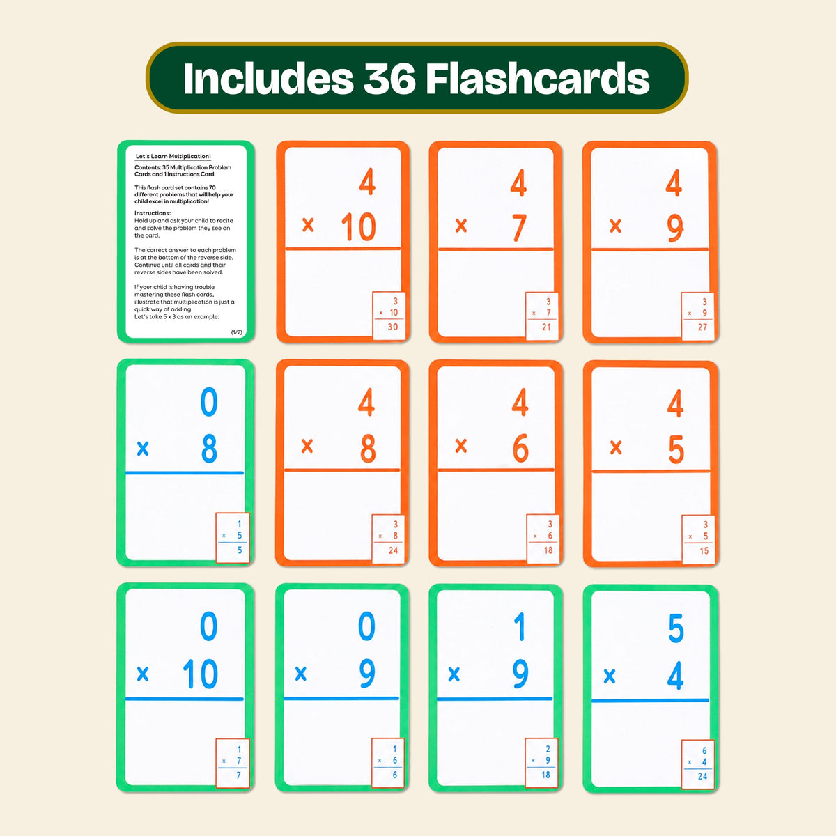 Multiplication Flash Cards, 36 Cards, Self-Checking