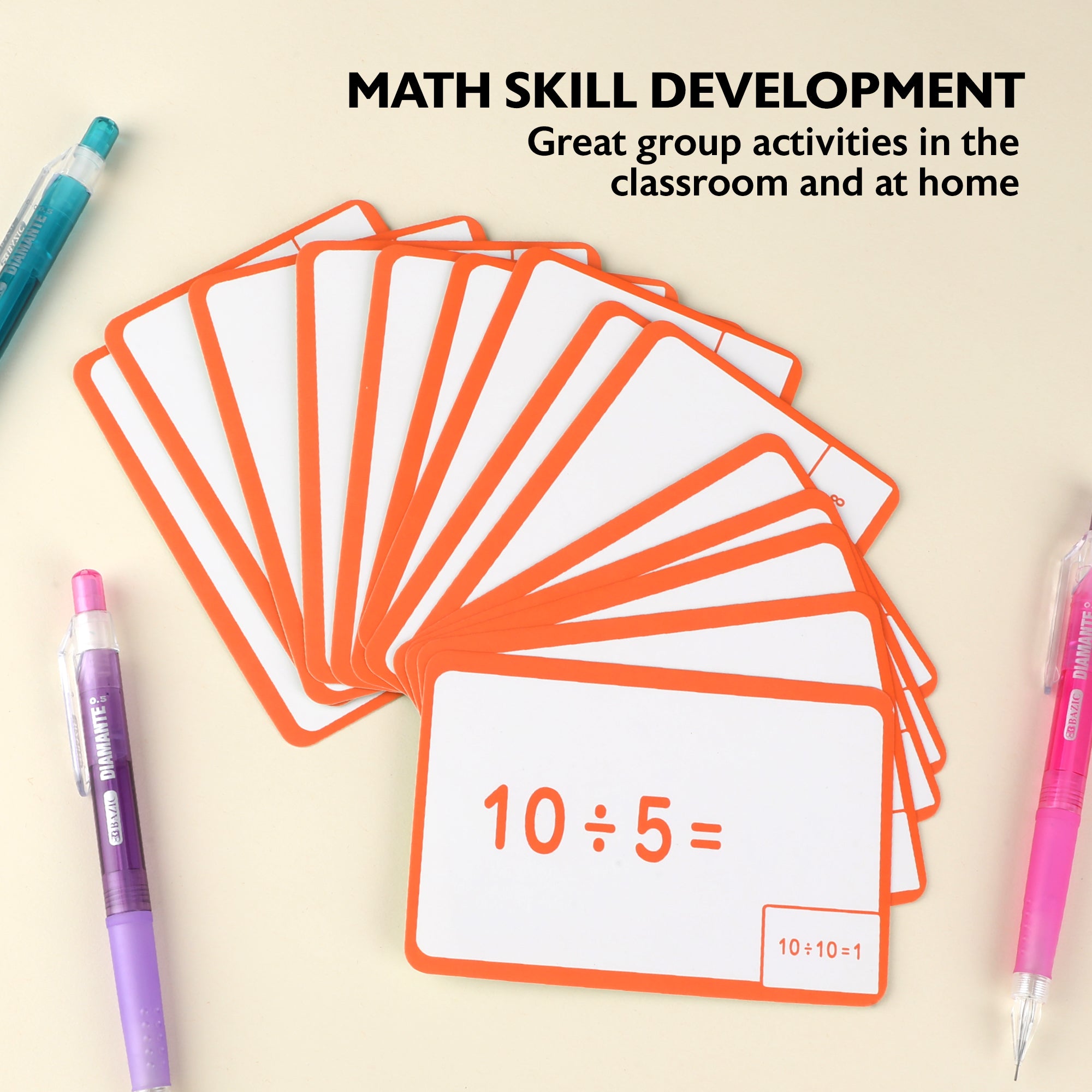 Division Flash Cards, Ages 8+, Durable Printed Cards