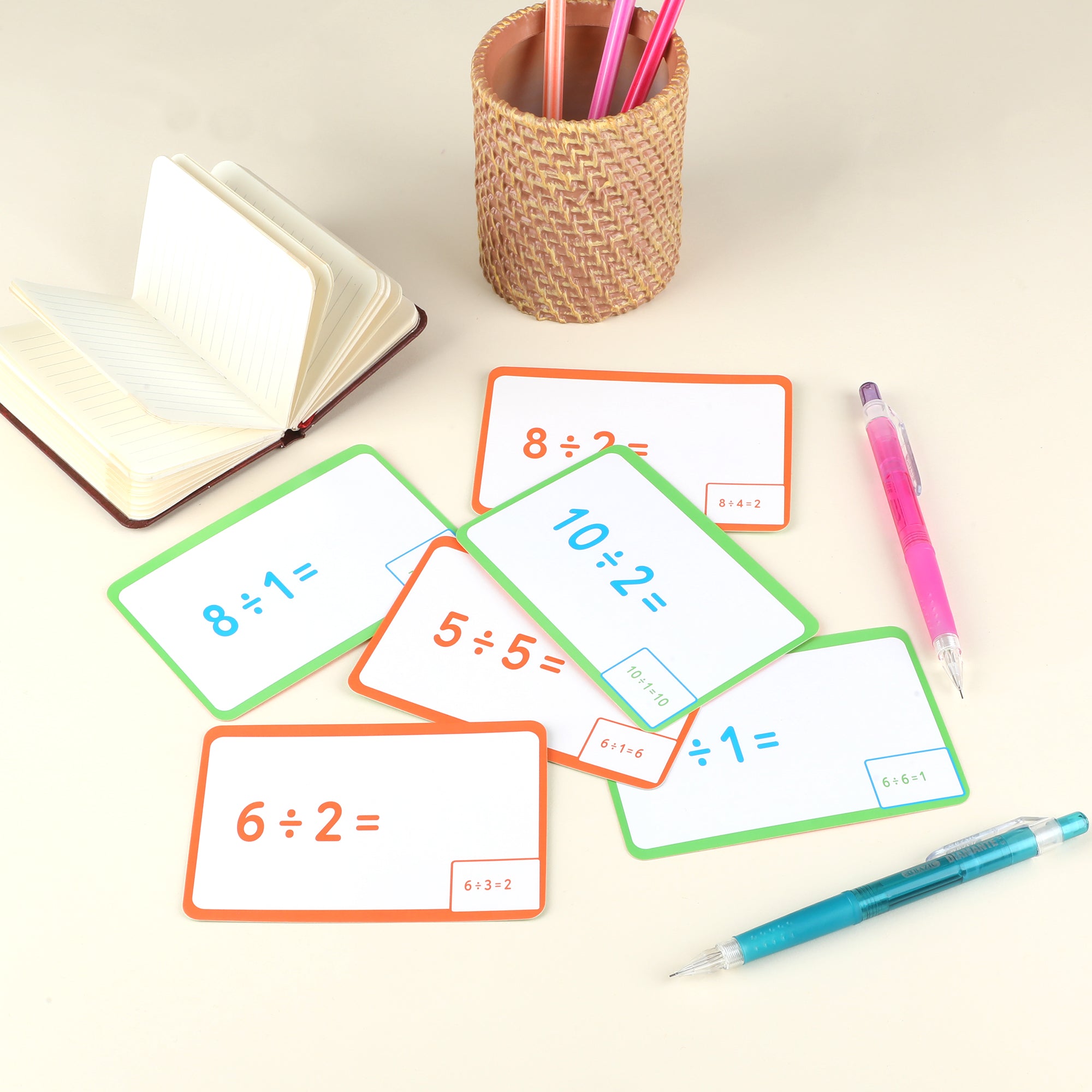 Division Flash Cards, Ages 8+, Durable Printed Cards