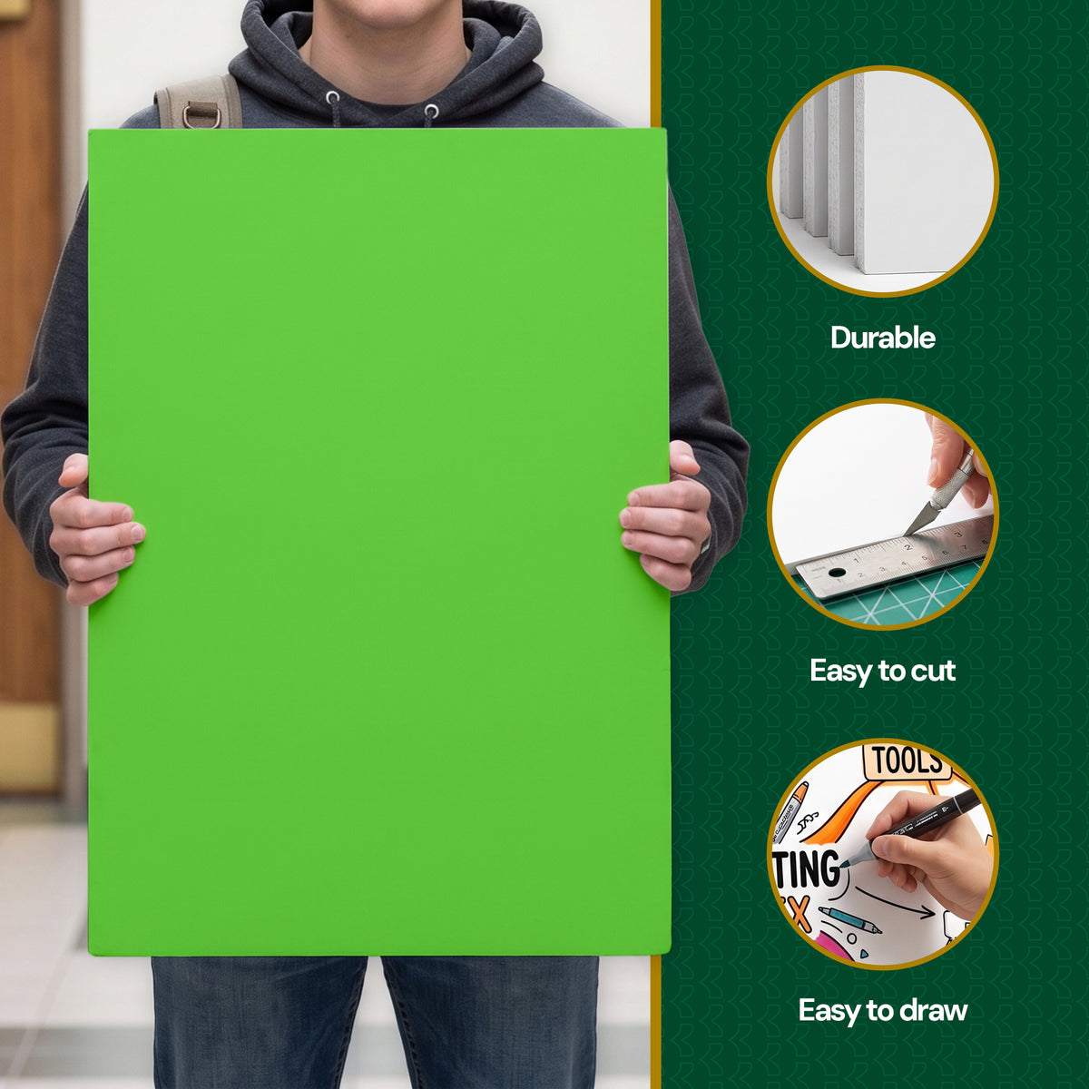 Fluorescent Green Foam Board, 20 x 30 in