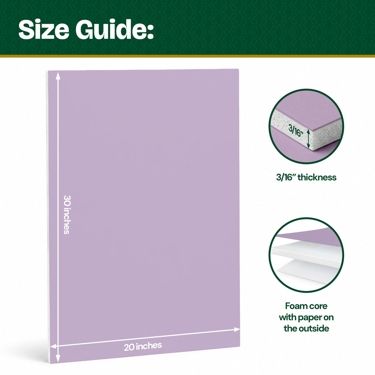 Lavender Foam Board, 20 x 30 in, 3/16 in Thick