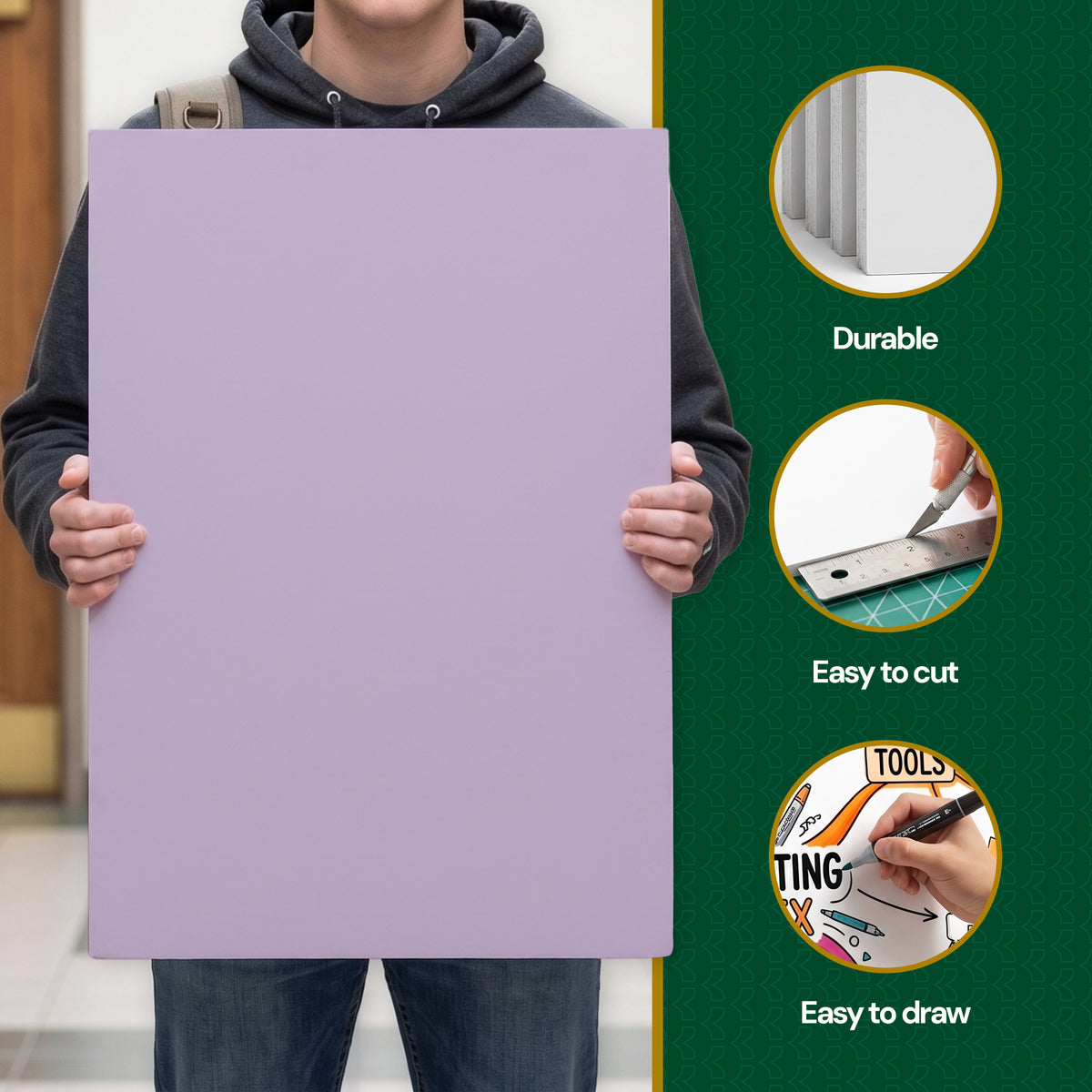 Lavender Foam Board, 20 x 30 in, 3/16 in Thick
