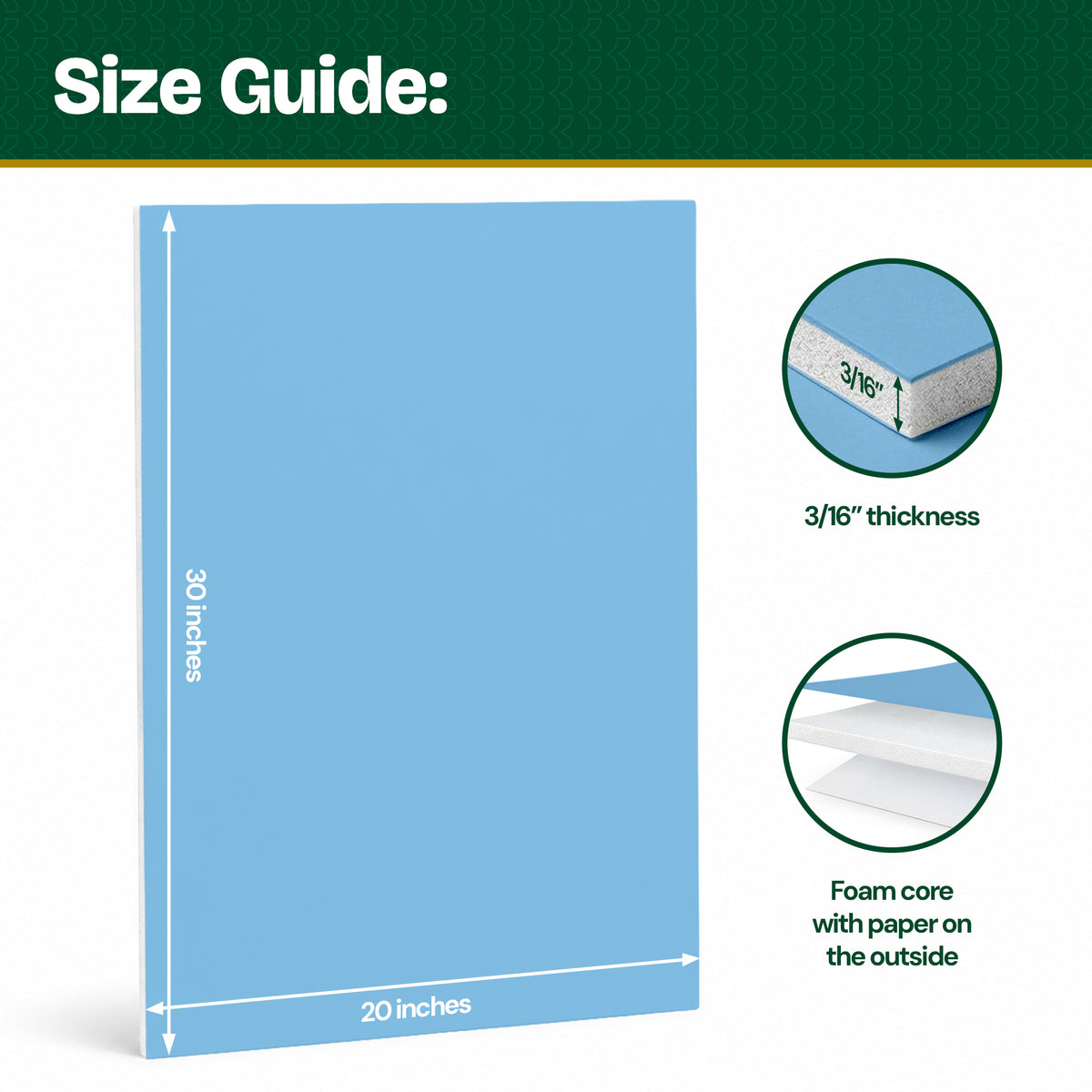 Sky Blue Foam Board, 20 x 30 in, 3/16 in Thick