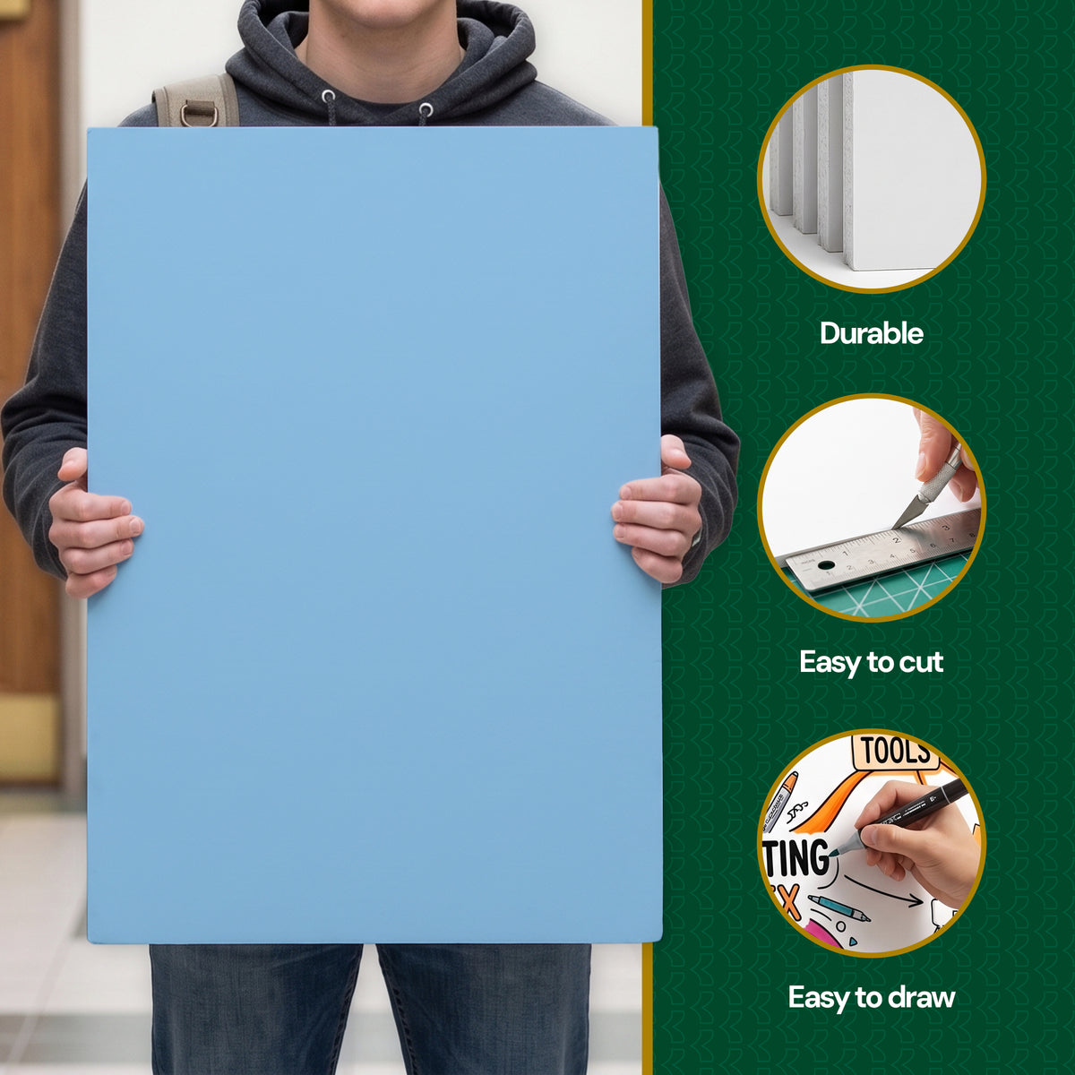 Sky Blue Foam Board, 20 x 30 in, 3/16 in Thick