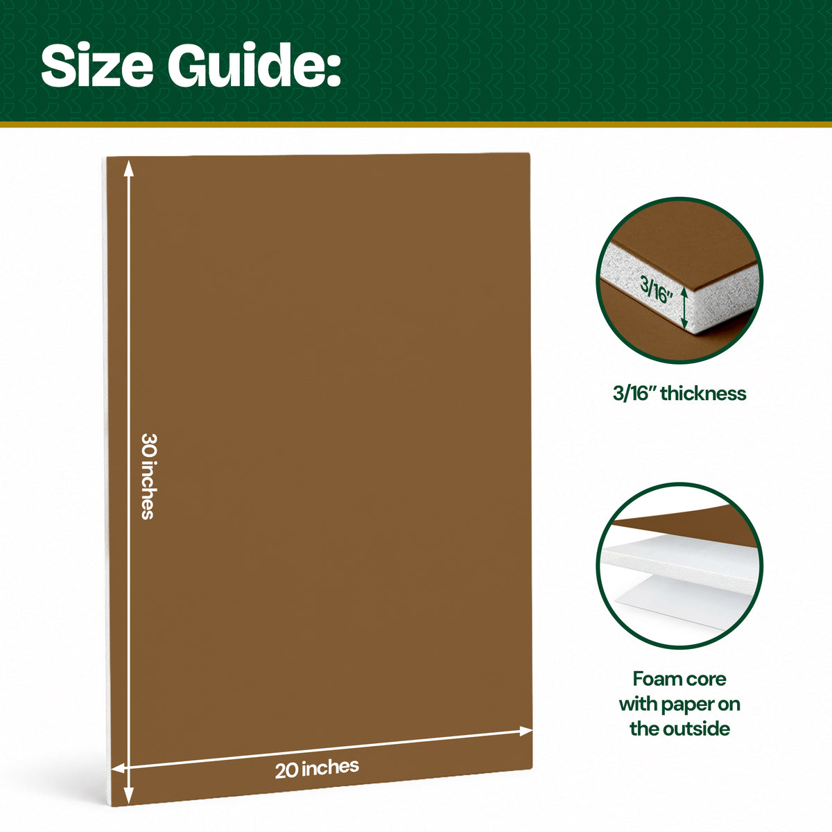 Brown Foam Board, 20 x 30 in, 3/16 in Thick