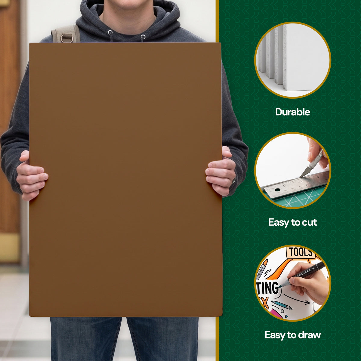 Brown Foam Board, 20 x 30 in, 3/16 in Thick