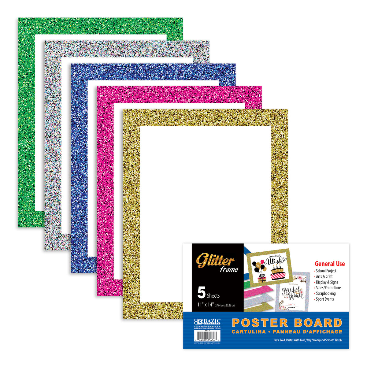 BAZIC White Poster Board with Glitter Frame, 11 x 14 in