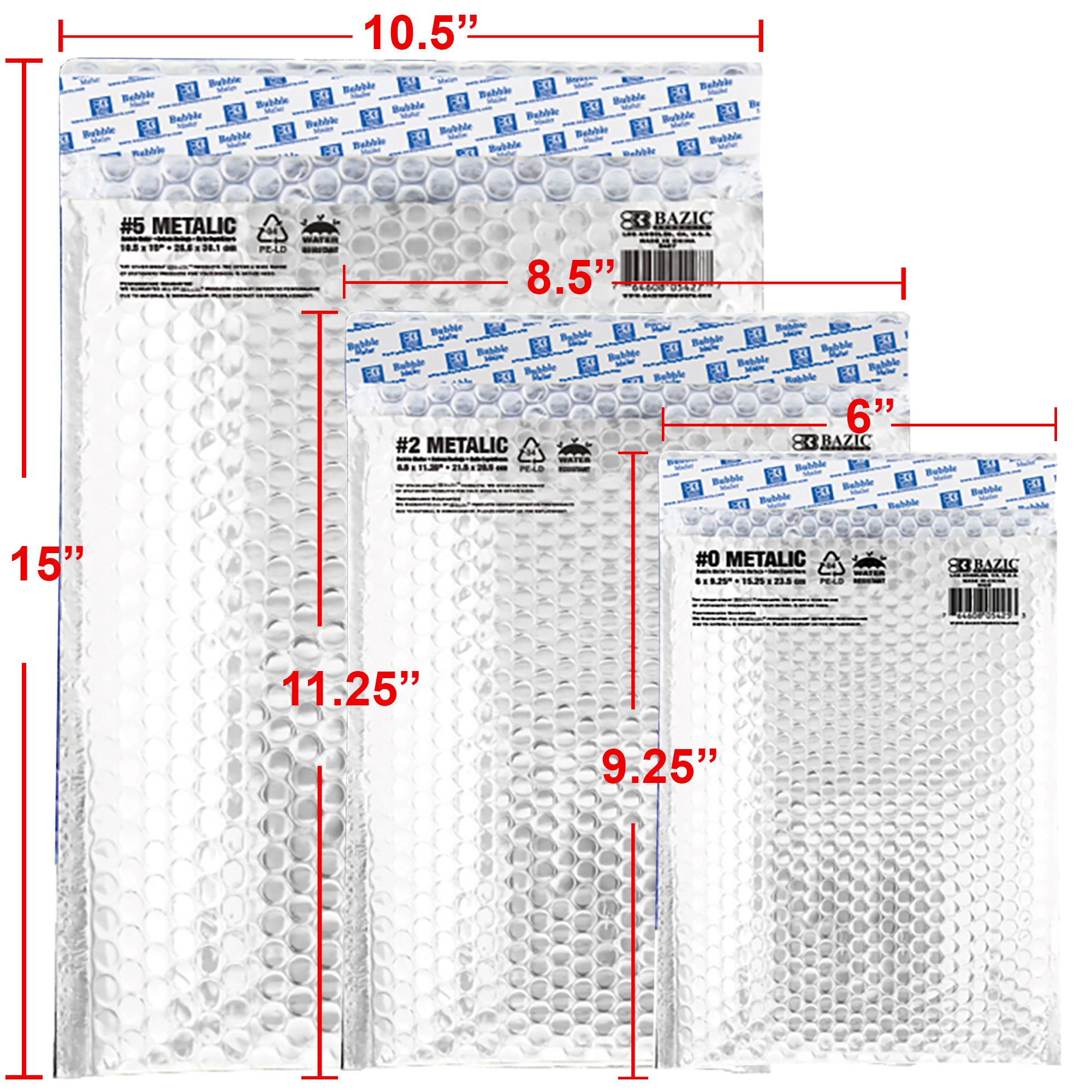 #5 Metallic Bubble Mailers, 10.5 x 15 in, Self-Seal