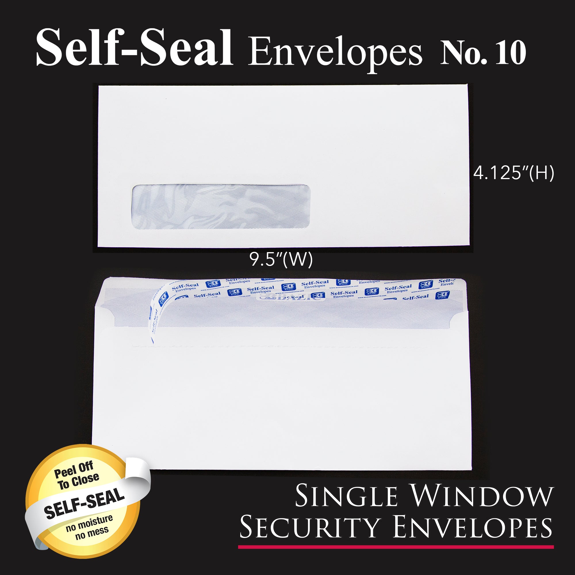 #10 Security White Envelopes, 500 Count, Self-Seal Closure