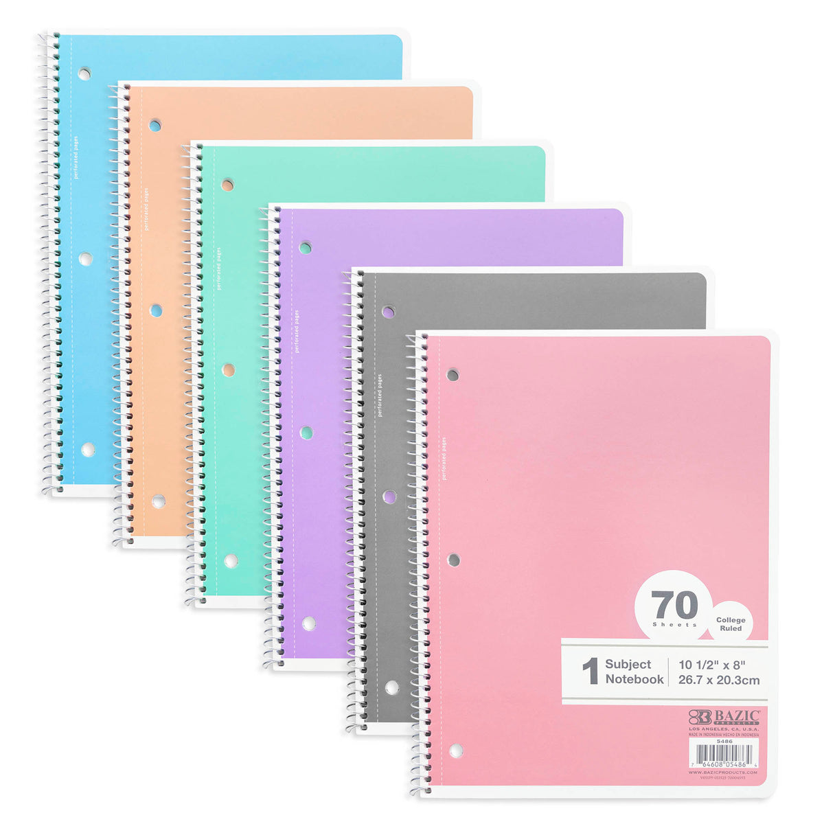BAZIC Pastel 1-Subject Spiral Notebook, College-Ruled
