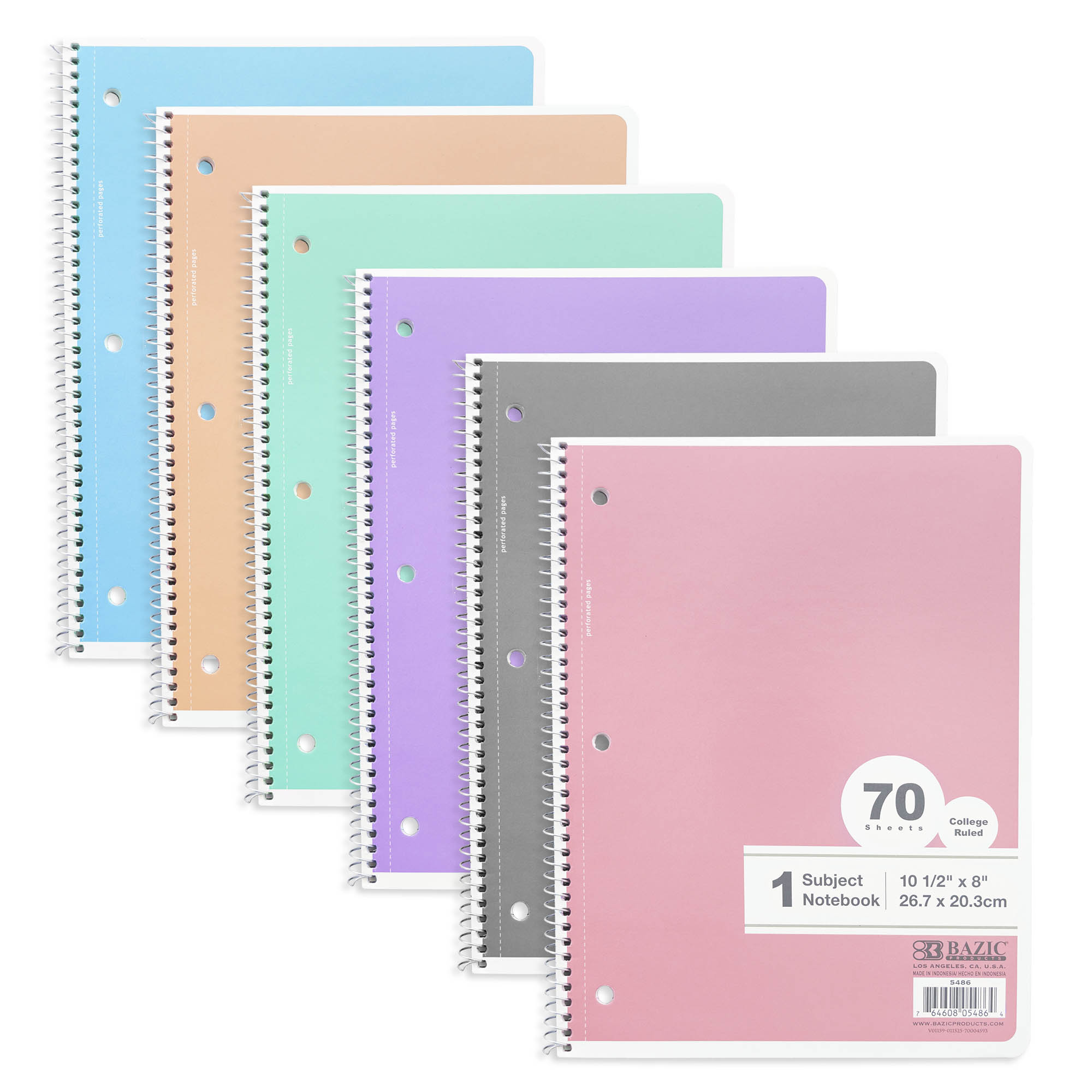 College Ruled 1-Subject Spiral Notebook, 70 Sheets