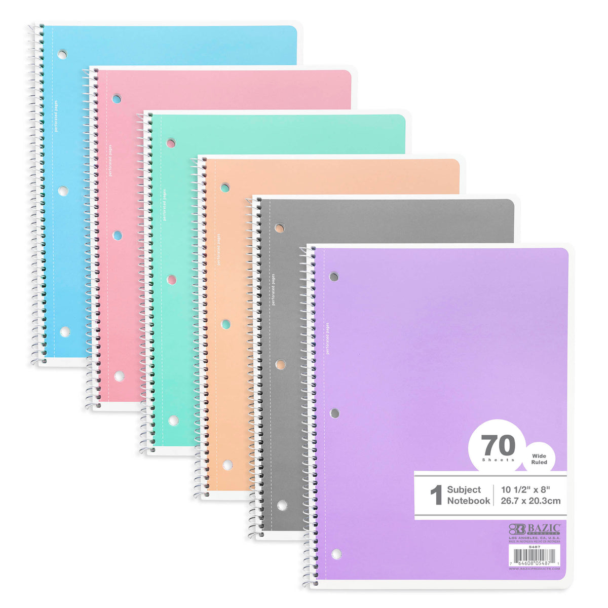 BAZIC Pastel 1-Subject Spiral Notebook, Wide-Ruled