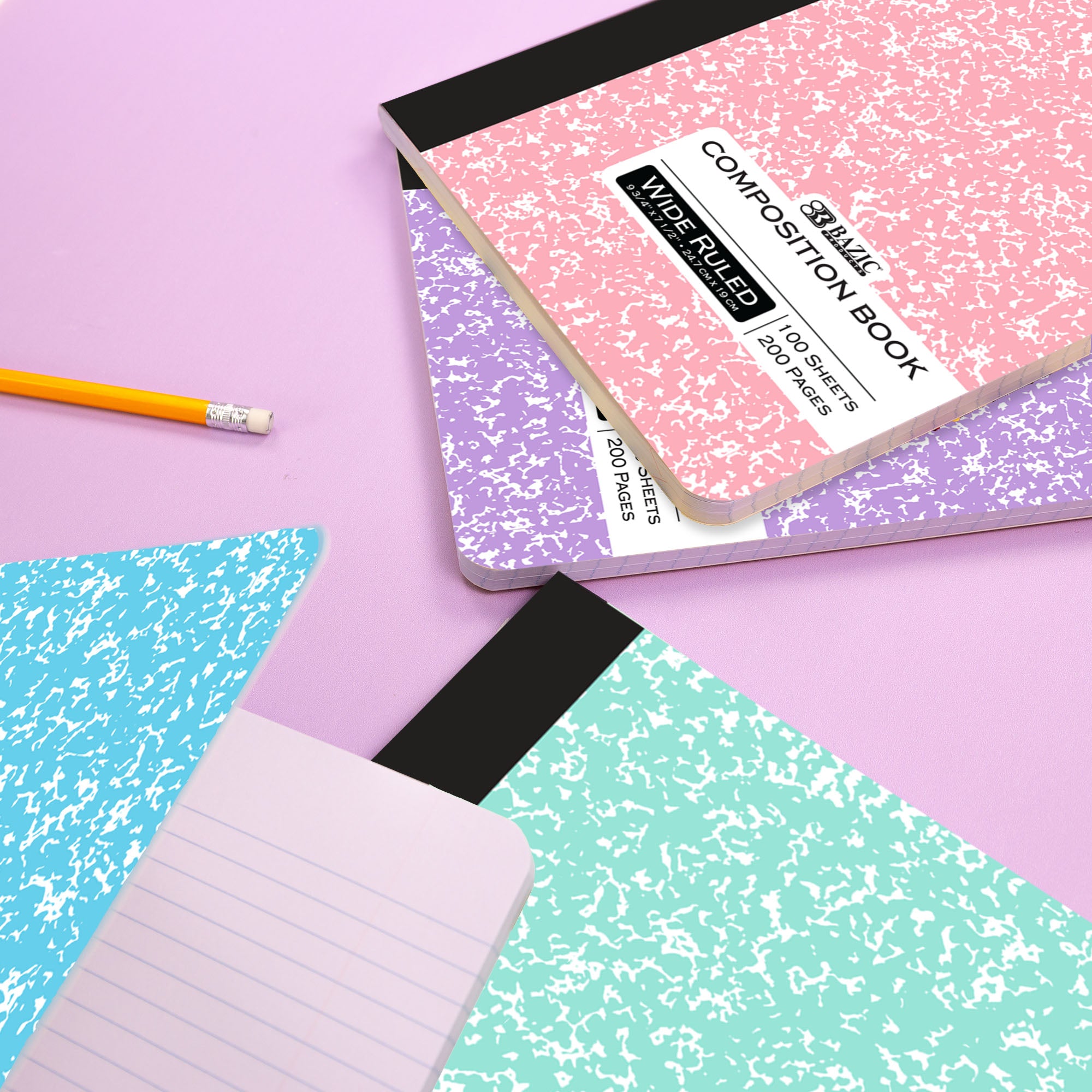 Pastel Marble Composition Notebook, Wide-Ruled