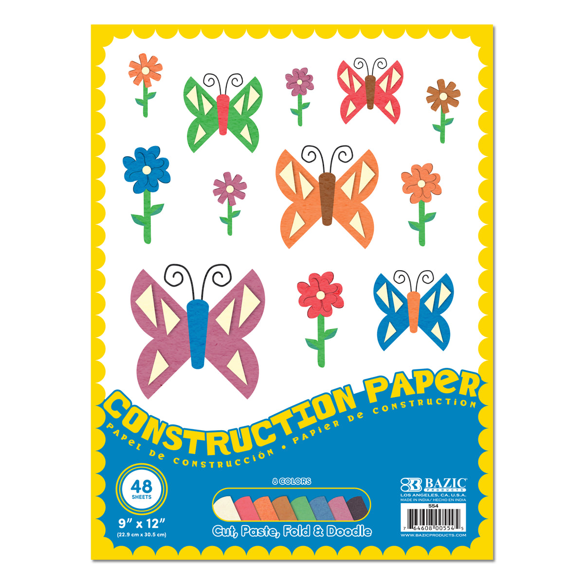 Assorted Color Construction Paper, 9 x 12 in, 48 Sheets
