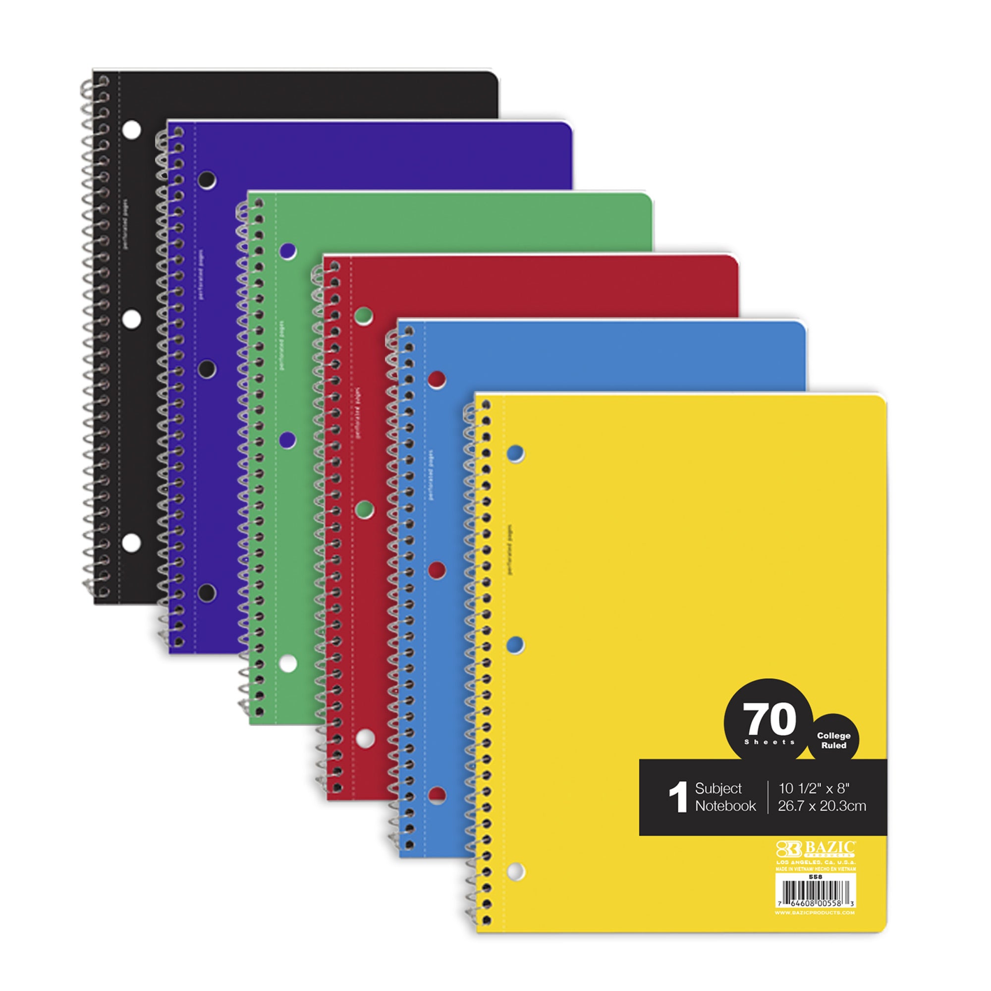 C-Line 1 Subject Notebook, 8 x 10-1/2 Inches, Wide Ruled, Red, 70 Sheets 