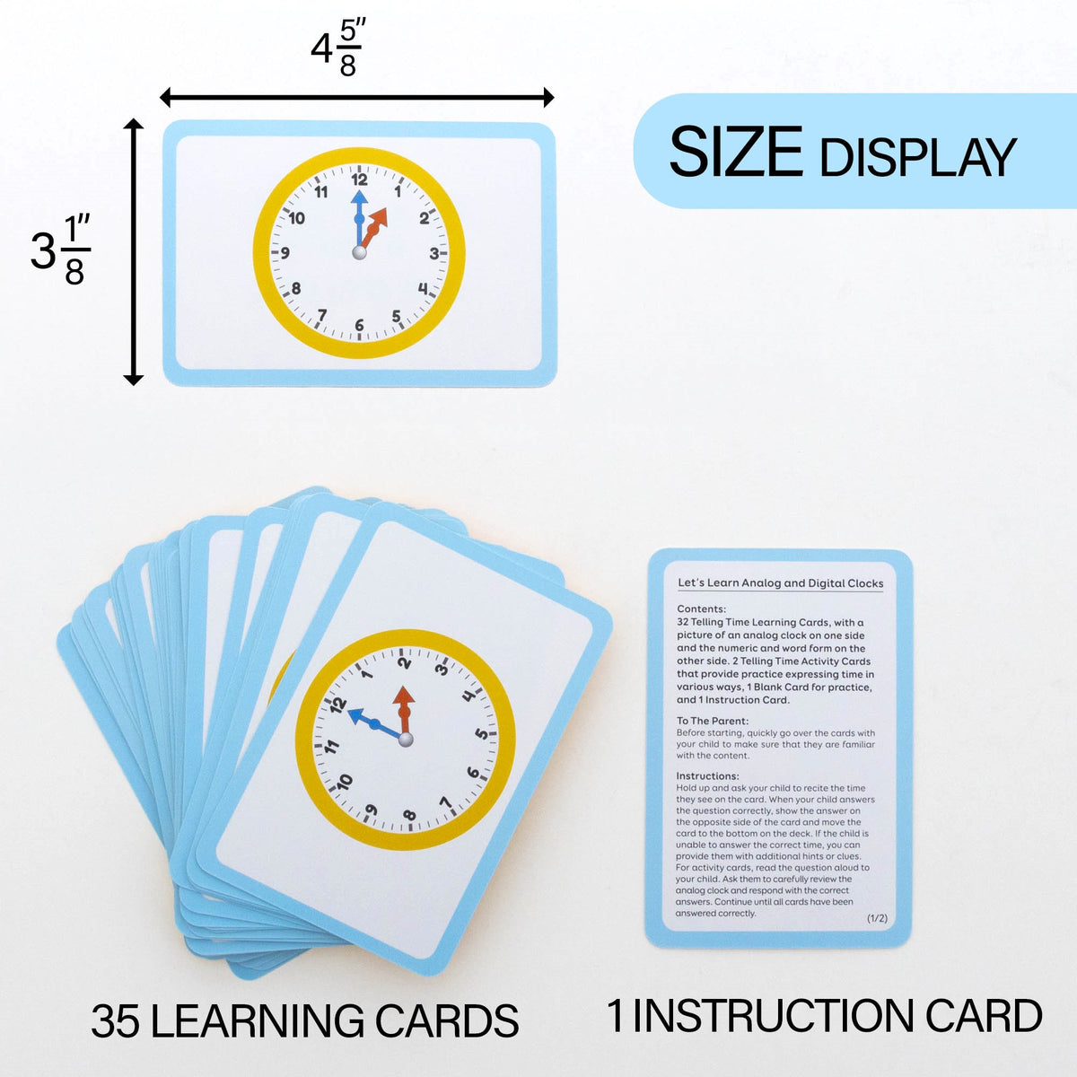 Telling Time Flash Cards, 36 Cards