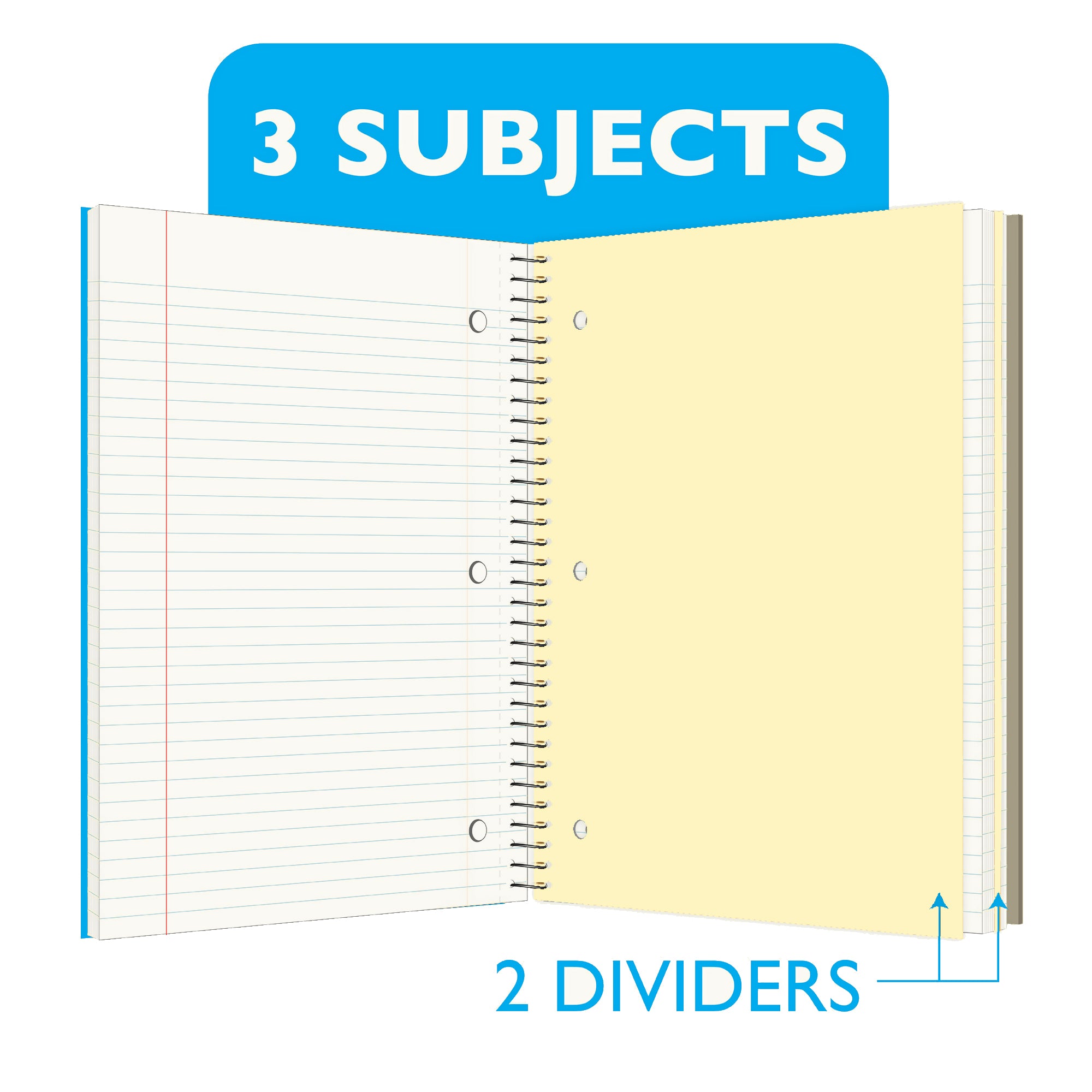 3-Subject Notebook, College Ruled, 120 Sheets, Assorted