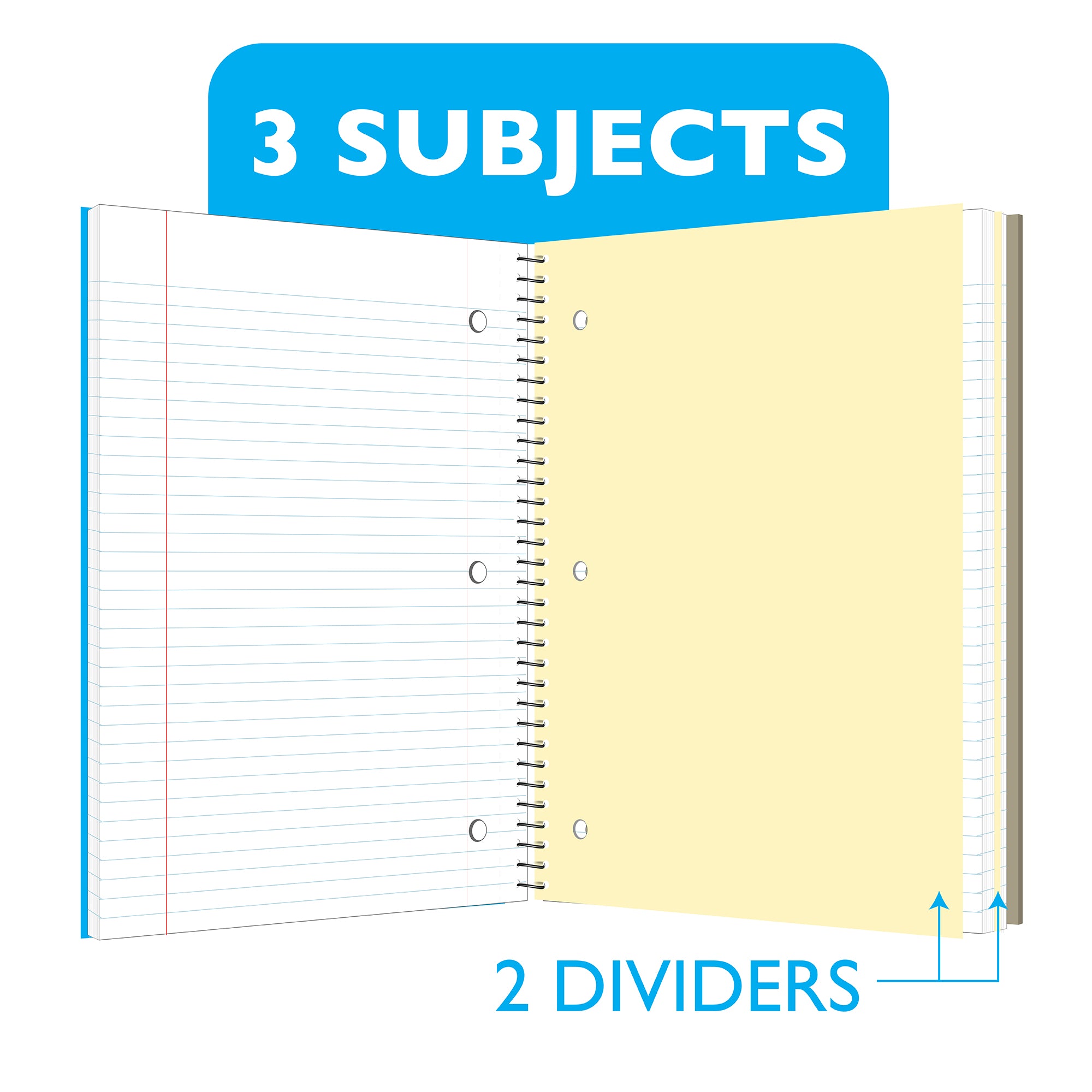 3-Subject Spiral Notebook, 120 Sheets, 10.5" x 8"