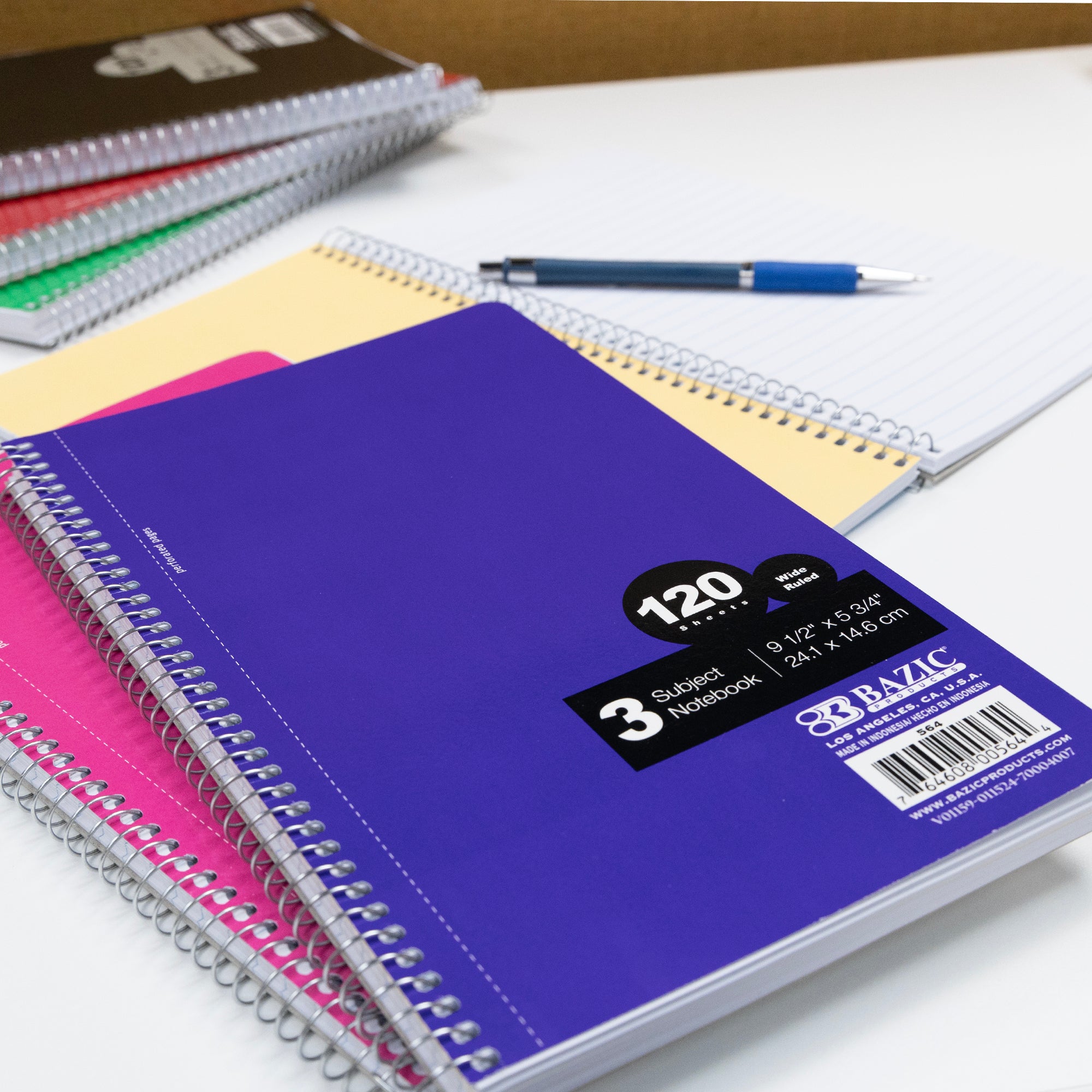 Wide Ruled 3-Subject Spiral Notebook, 120 Sheets