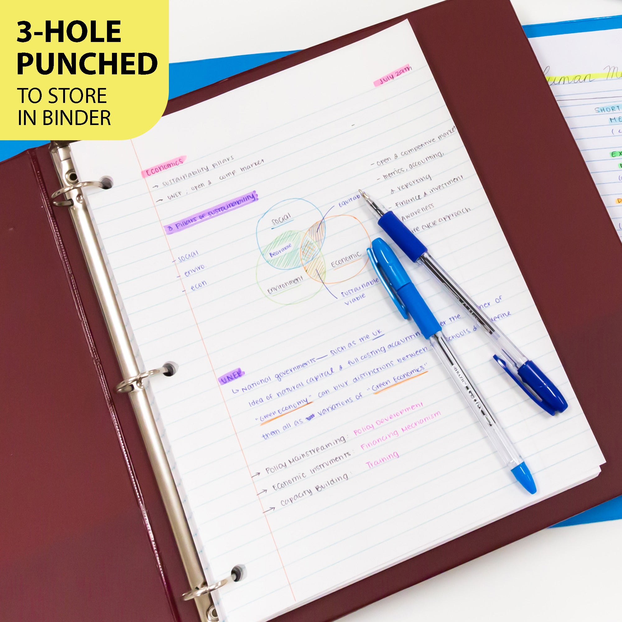 College Ruled Filler Paper, 100 Sheets, 3-Hole Punched