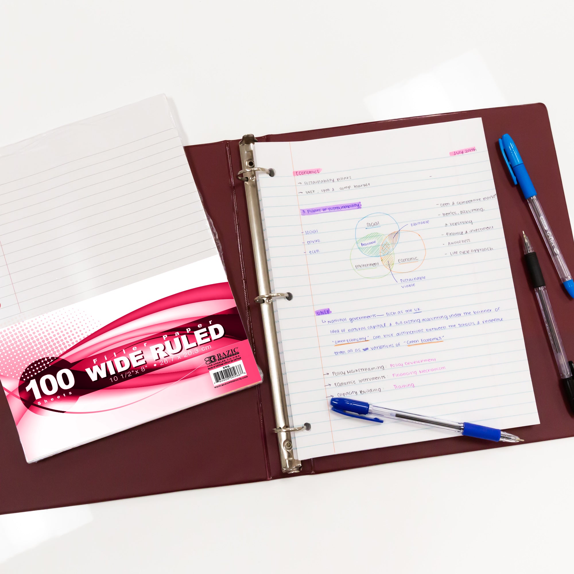 Wide Ruled Filler Paper, 100 Sheets, 3-Hole Punched
